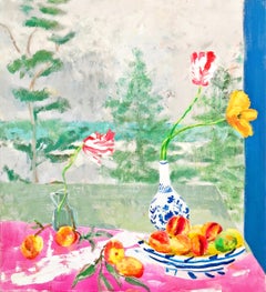 Peachy - Pfirsiche Tannenbäume Tulpen Botanische Früchte Blumen Seelandschaft, 2019