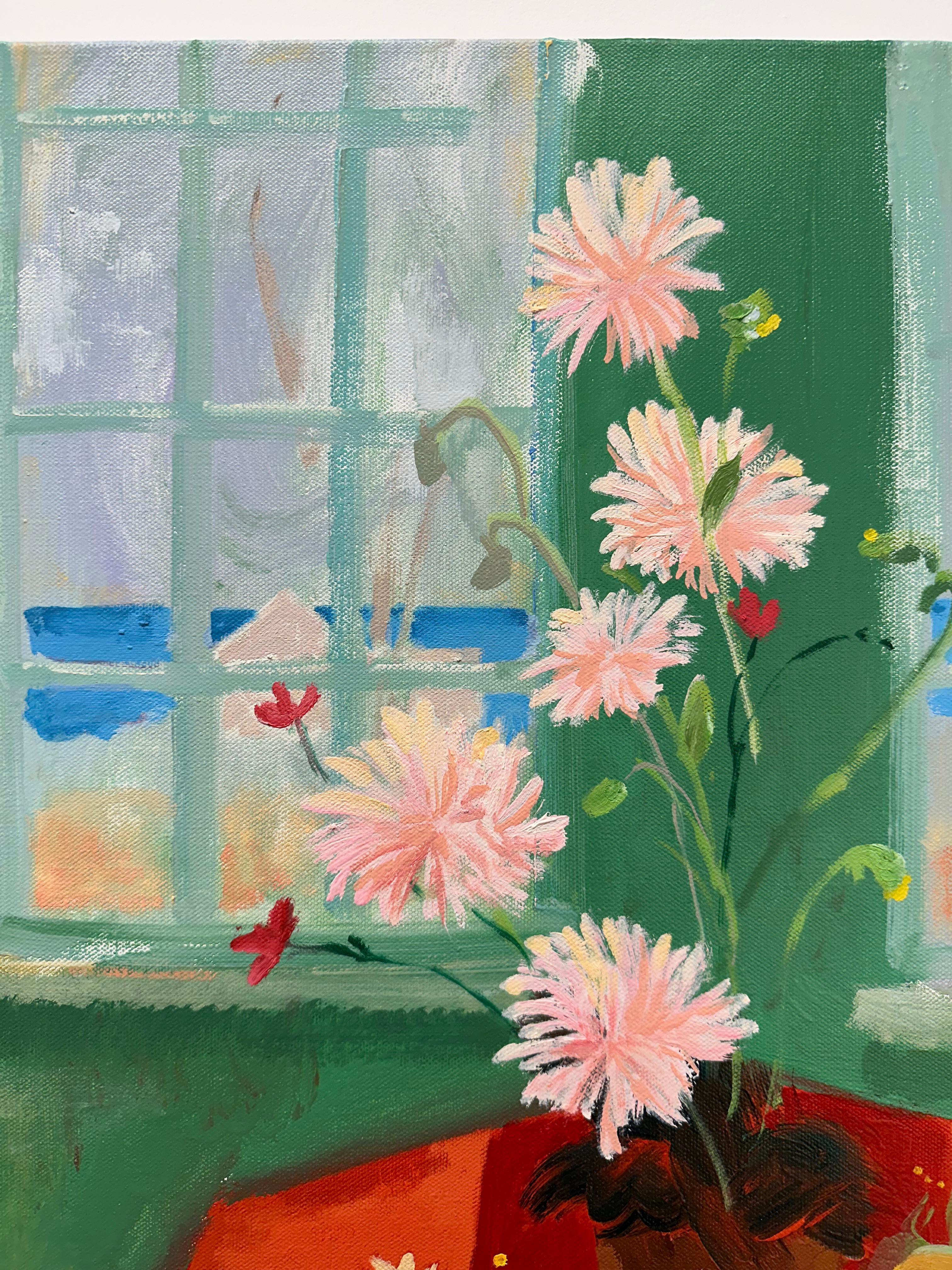 Porcelain Red - Lake Landscape Window Flowers Fruit Botanical Still Life, 2024 en venta 4