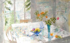 Rain Table, Grey Interior Painting Botanical Still Life, Lake Landscape, Fruits