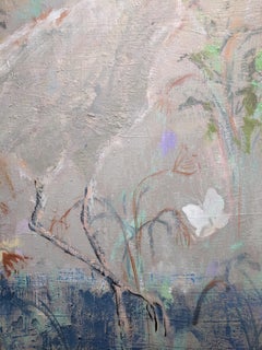 Sandhill, White and Grey Bird with Multicolored Butterflies and Tropical Flowers