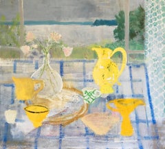 Vase Swan - Lac Paysage Pêche Fleurs Nature morte Pin vert, 2016