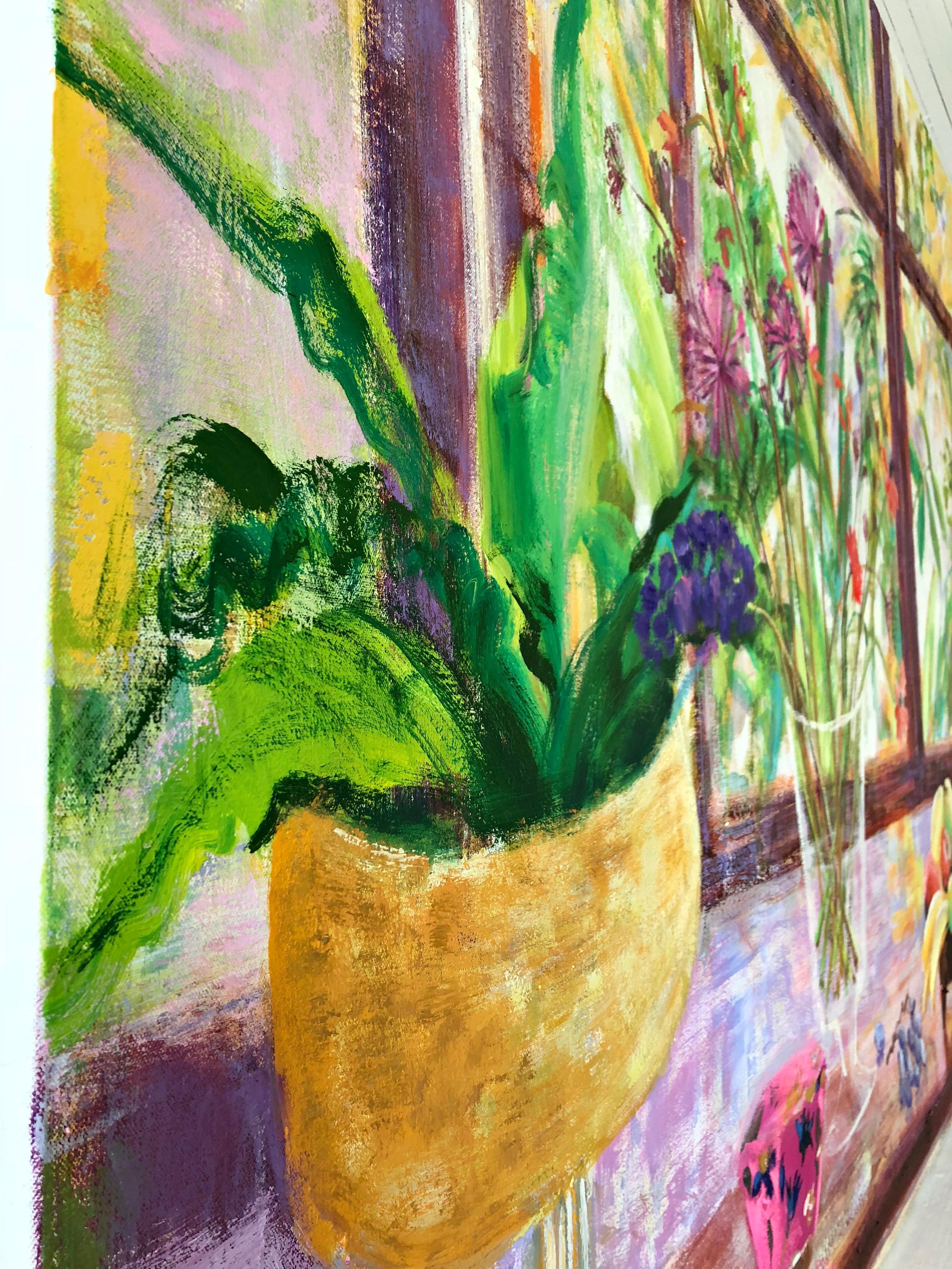 Die Blume meines Geheimnisses, lila, gelbe Früchte, Esszimmer, botanisches Stillleben (Zeitgenössisch), Painting, von Melanie Parke