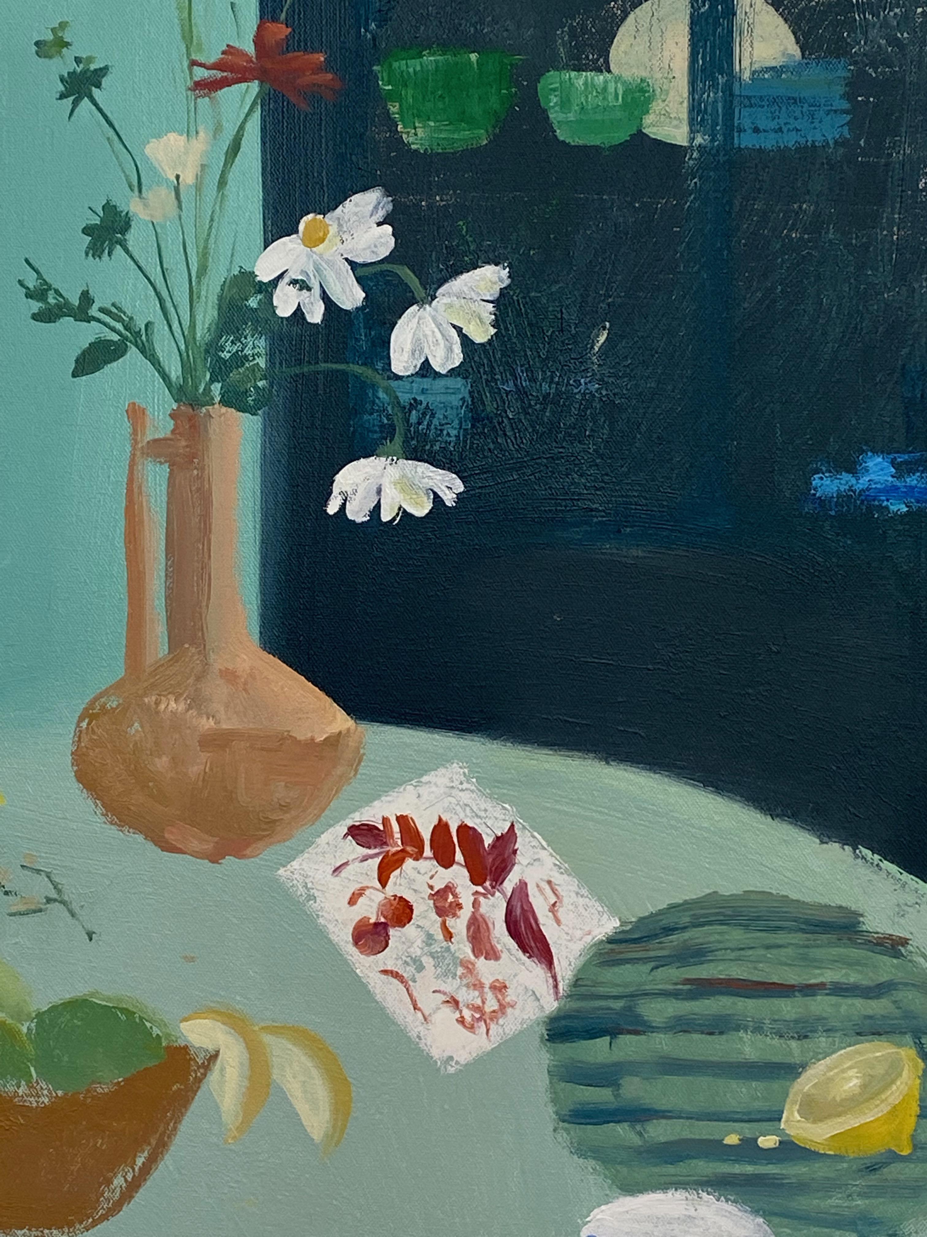 The Margarete, Still Life, Interior, Green Dining Room, Daisies, Fruit For Sale 3