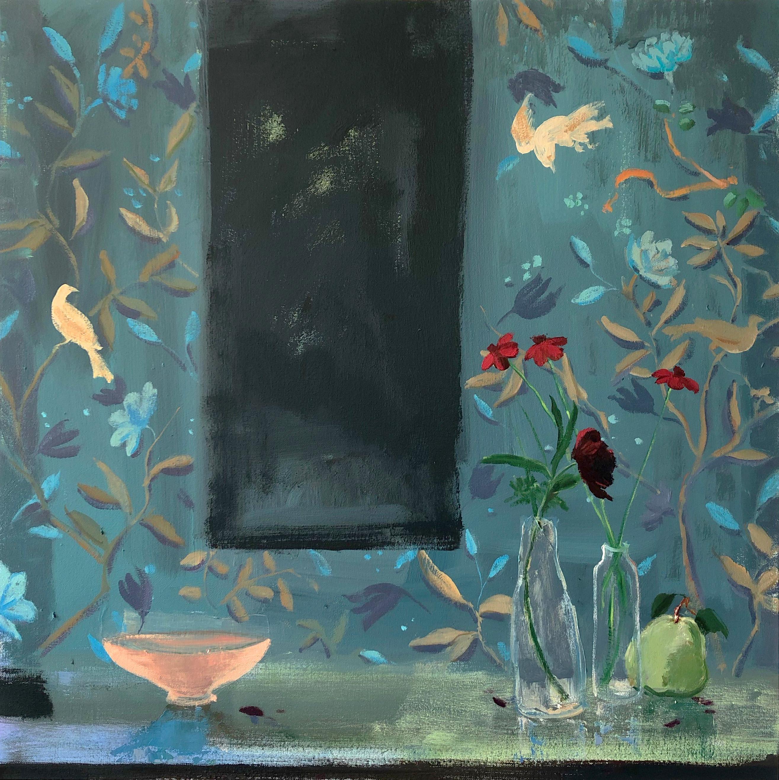 Melanie Parke Still-Life Painting - Wild Onion - Contemporary Still Life Flowers Pattern Fruit Night Window, 2025