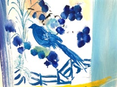 "Yellow Spring"  Matisse-like Interior of Blue Chinoiserie/ Orange/Flower/Fruit