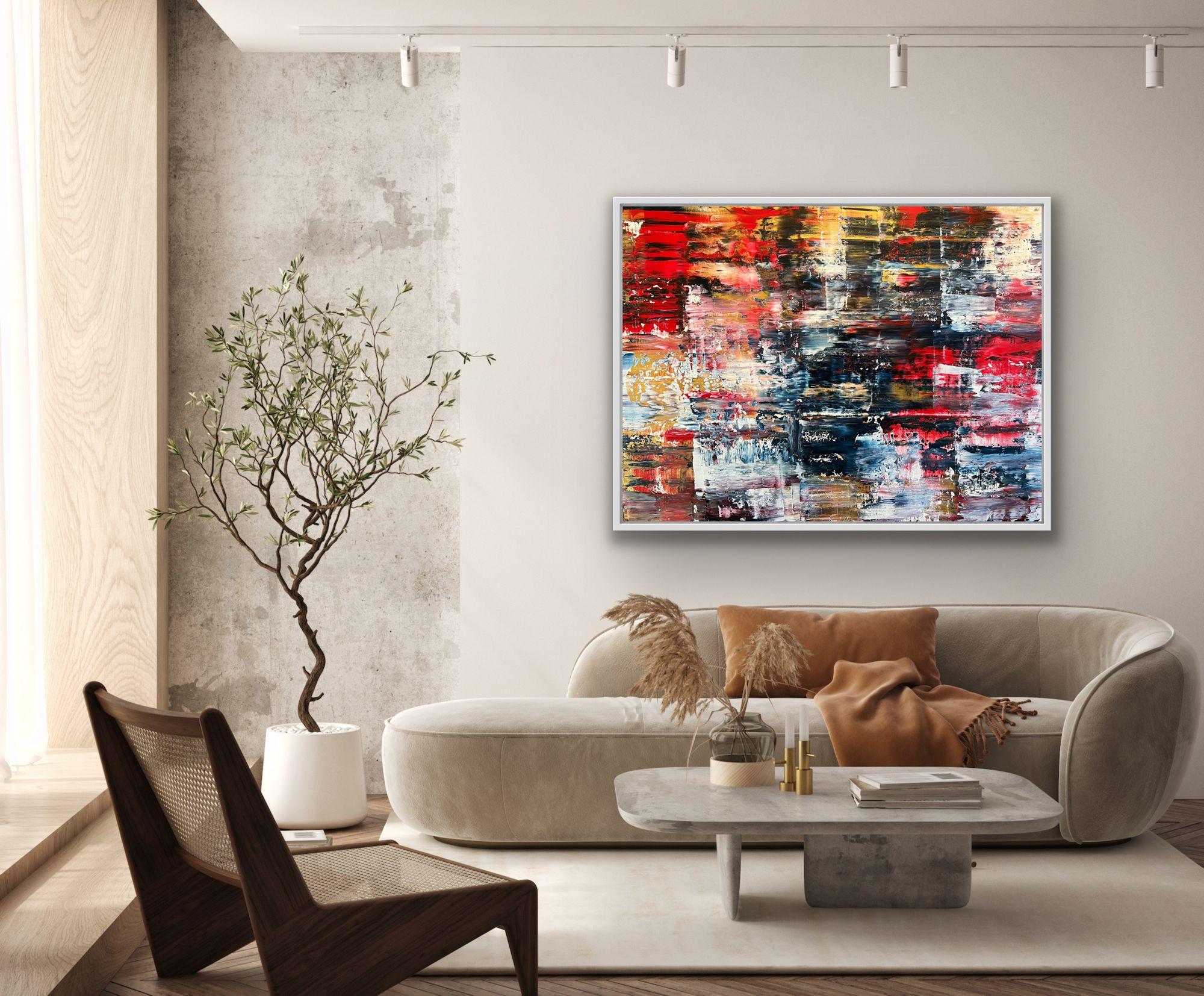 Blu, rosso e oro, astratto - Painting di Melanie Renshaw
