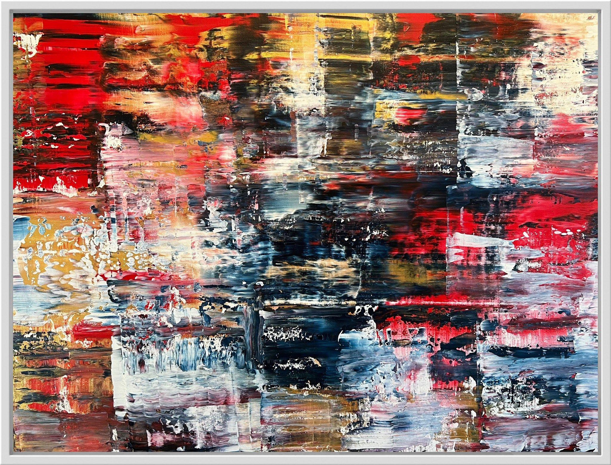 Blu, rosso e oro, astratto - Painting Astratto di Melanie Renshaw