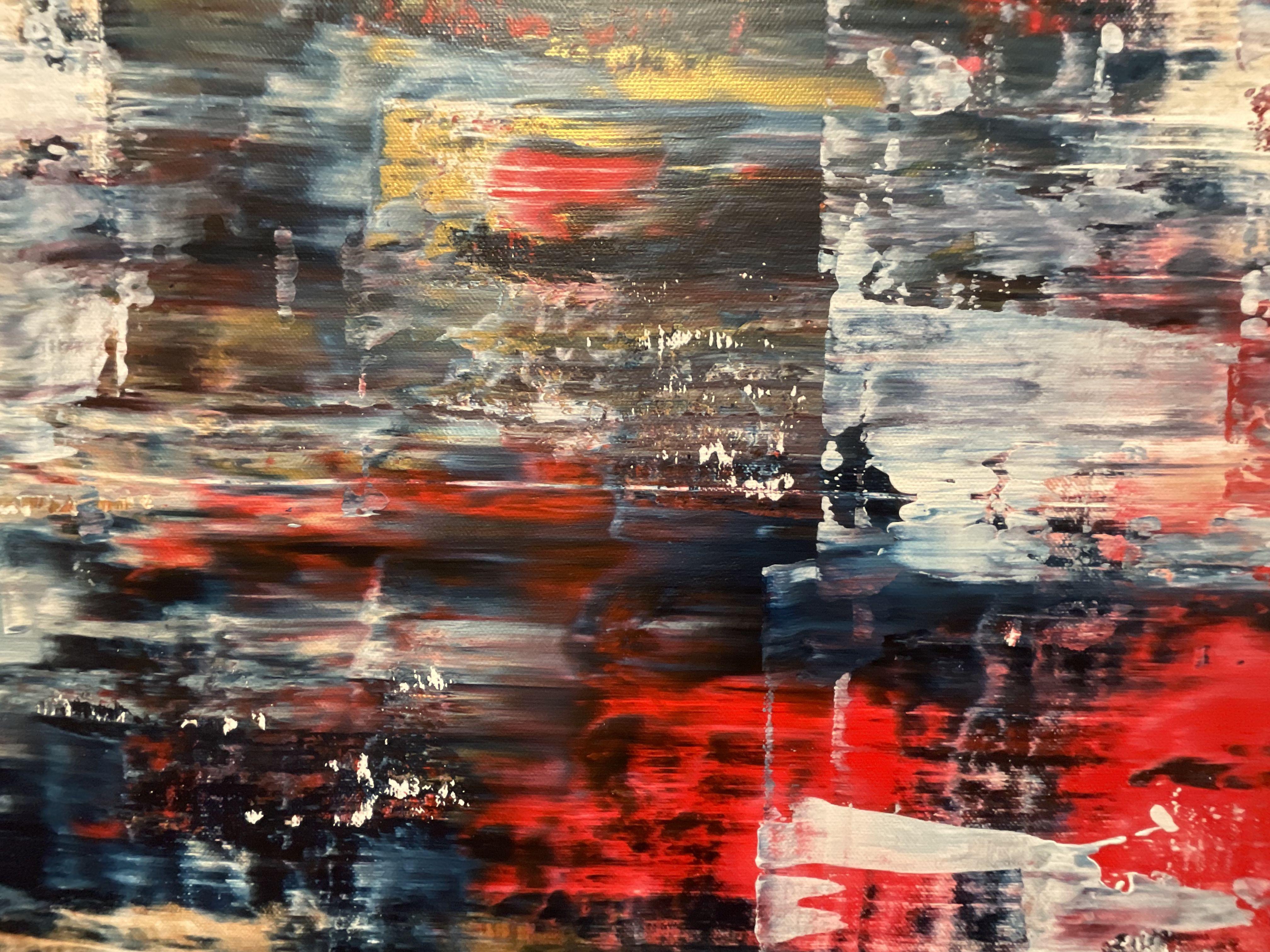 Blu, rosso e oro, astratto - Abstract Painting Marrone di Melanie Renshaw