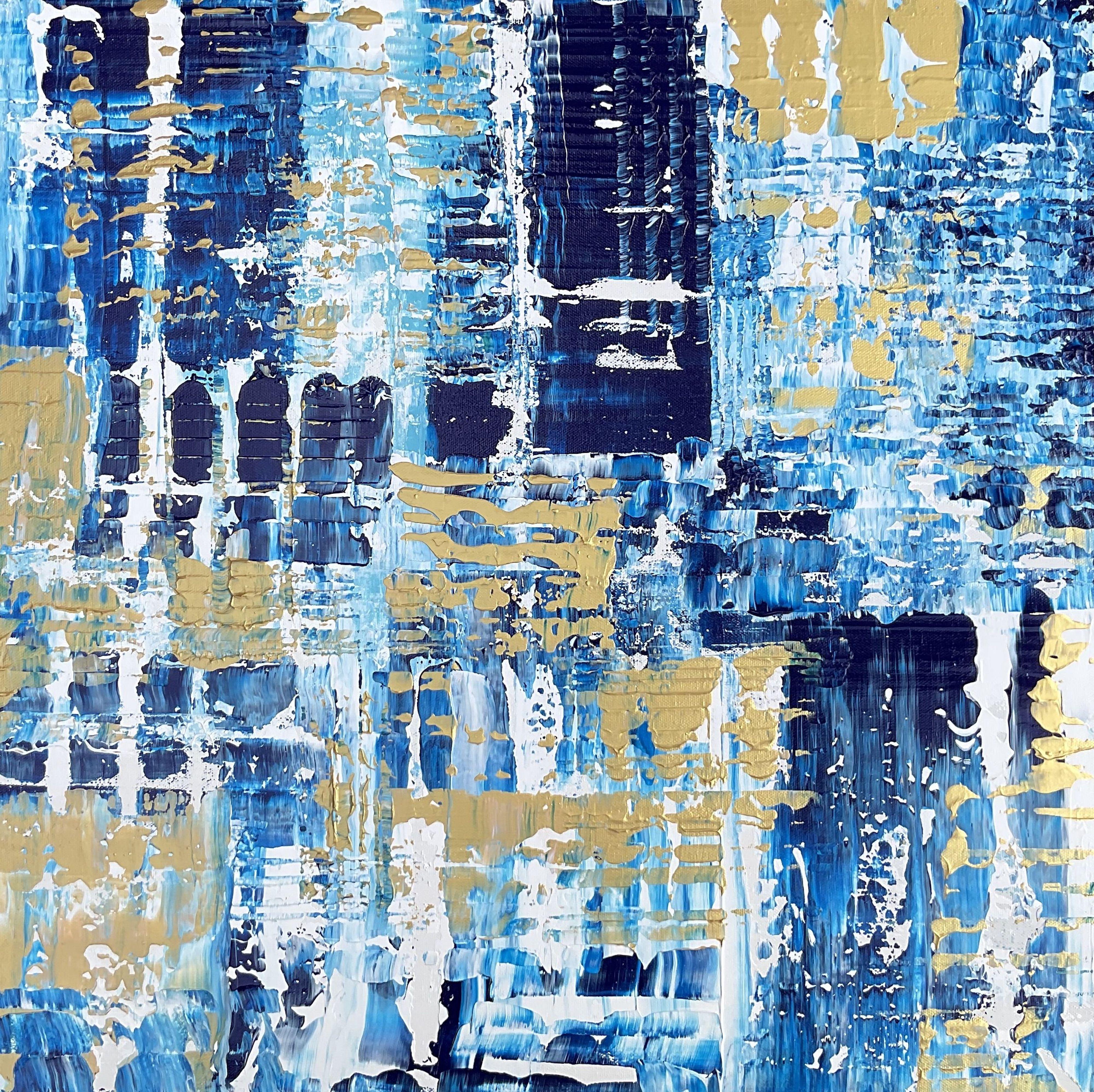 Melanie Renshaw Abstract Painting - Phthalo Blue with Iridescent Gold Abstract