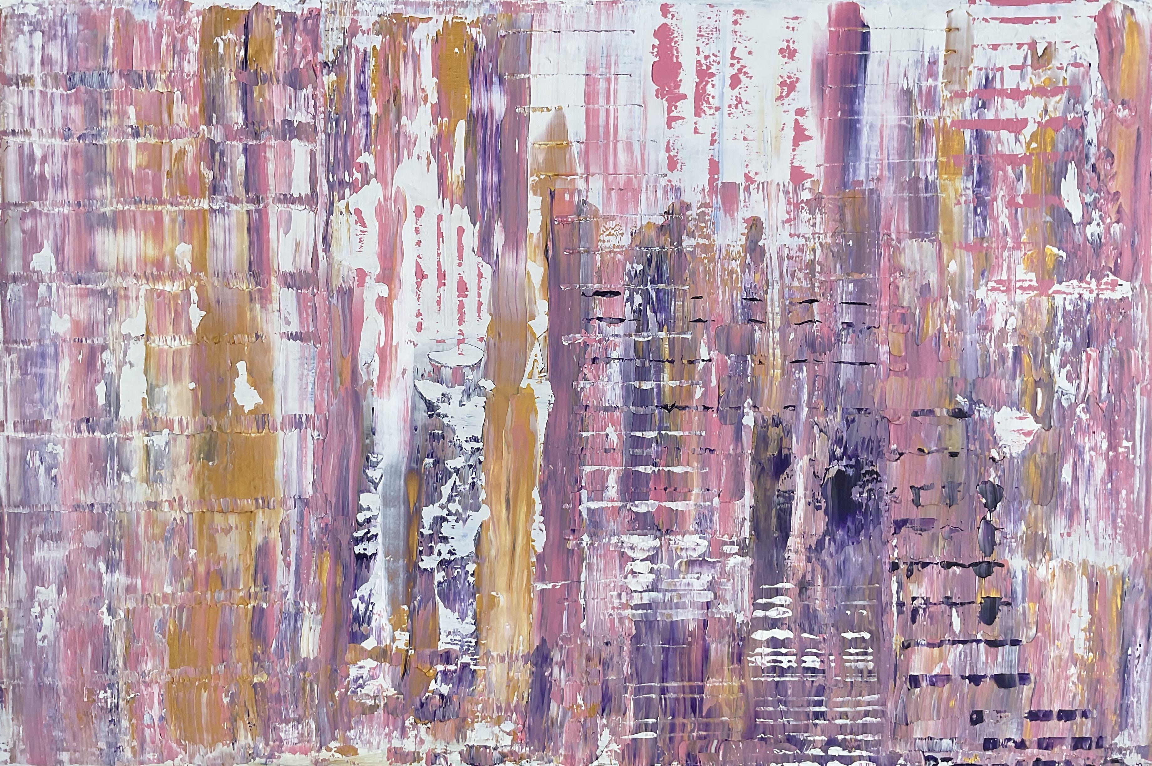 Abstract Painting di Melanie Renshaw - Viola oltremare con oro e rosa astratto