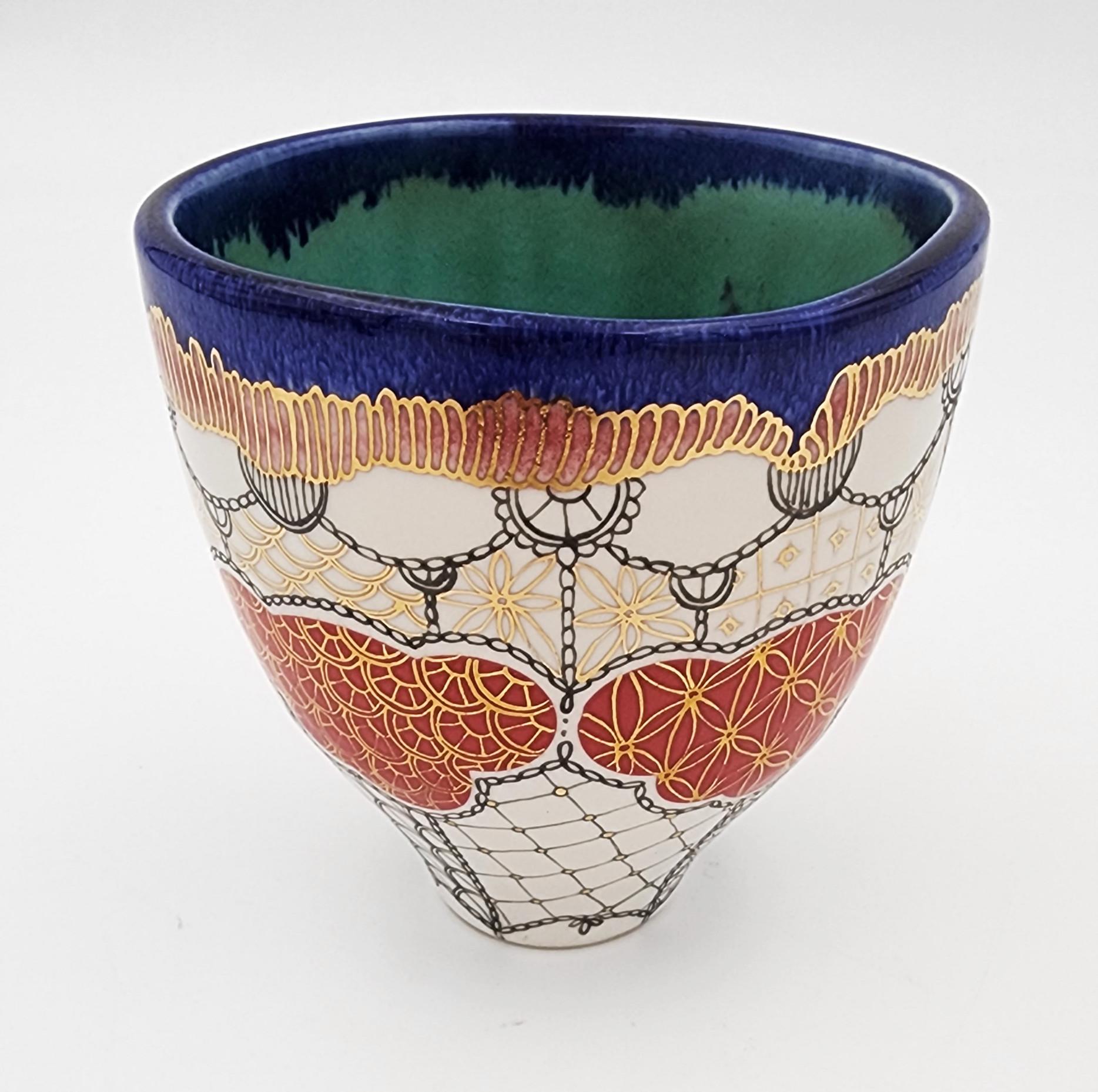 Cup with Patterns I (Hand-Painted, Gold Luster) - Sculpture by Melanie Sherman