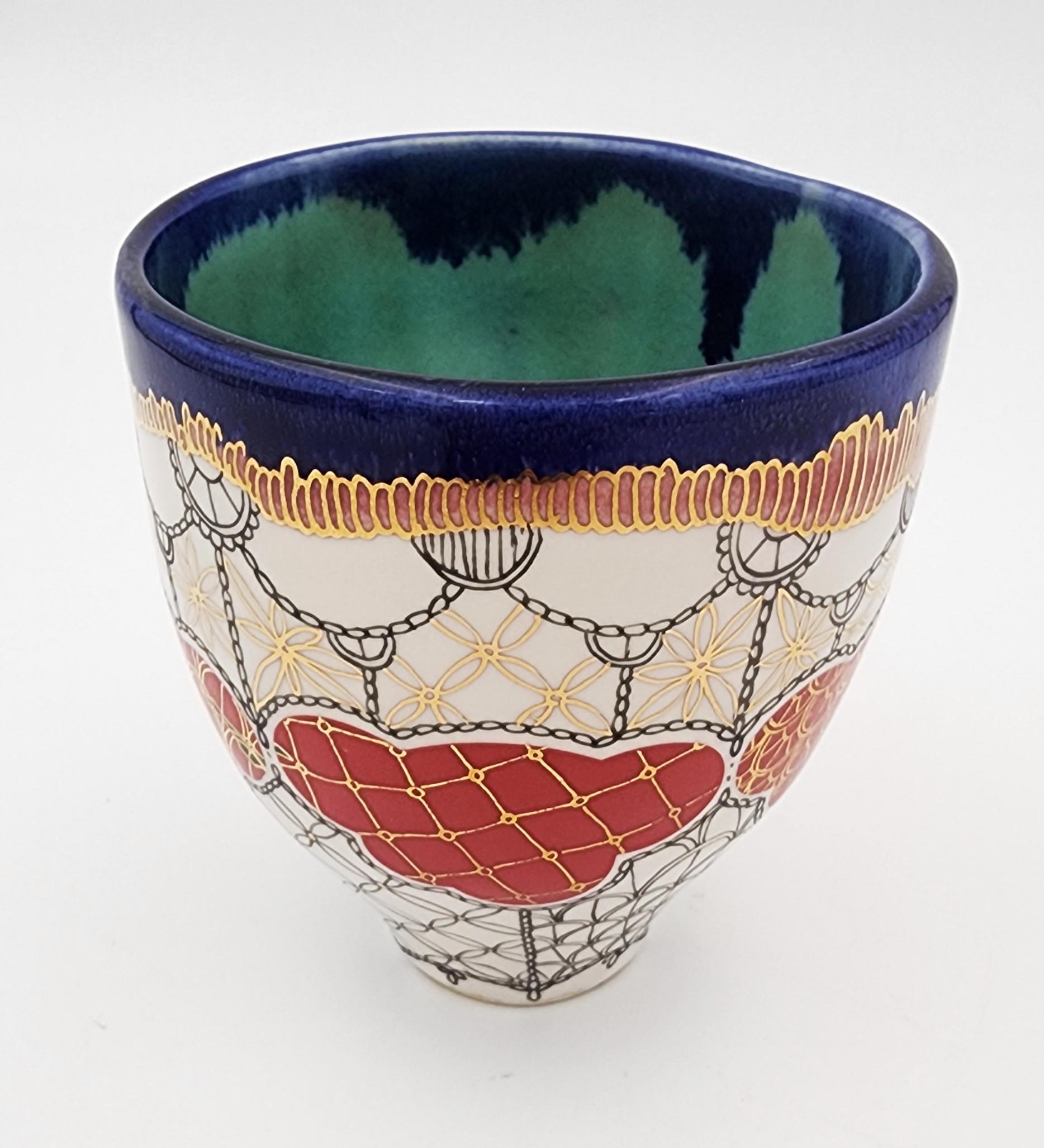 Melanie Sherman Abstract Sculpture - Cup with Patterns I (Hand-Painted, Gold Luster)