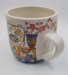 Homenaje a Ozzy - Taza pintada a mano con interior de mediados de siglo y disco de Ozzy sonando