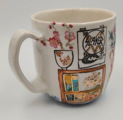 Slayer Homage - hand-painted Cup w/mid-century interior & Slayer record playing