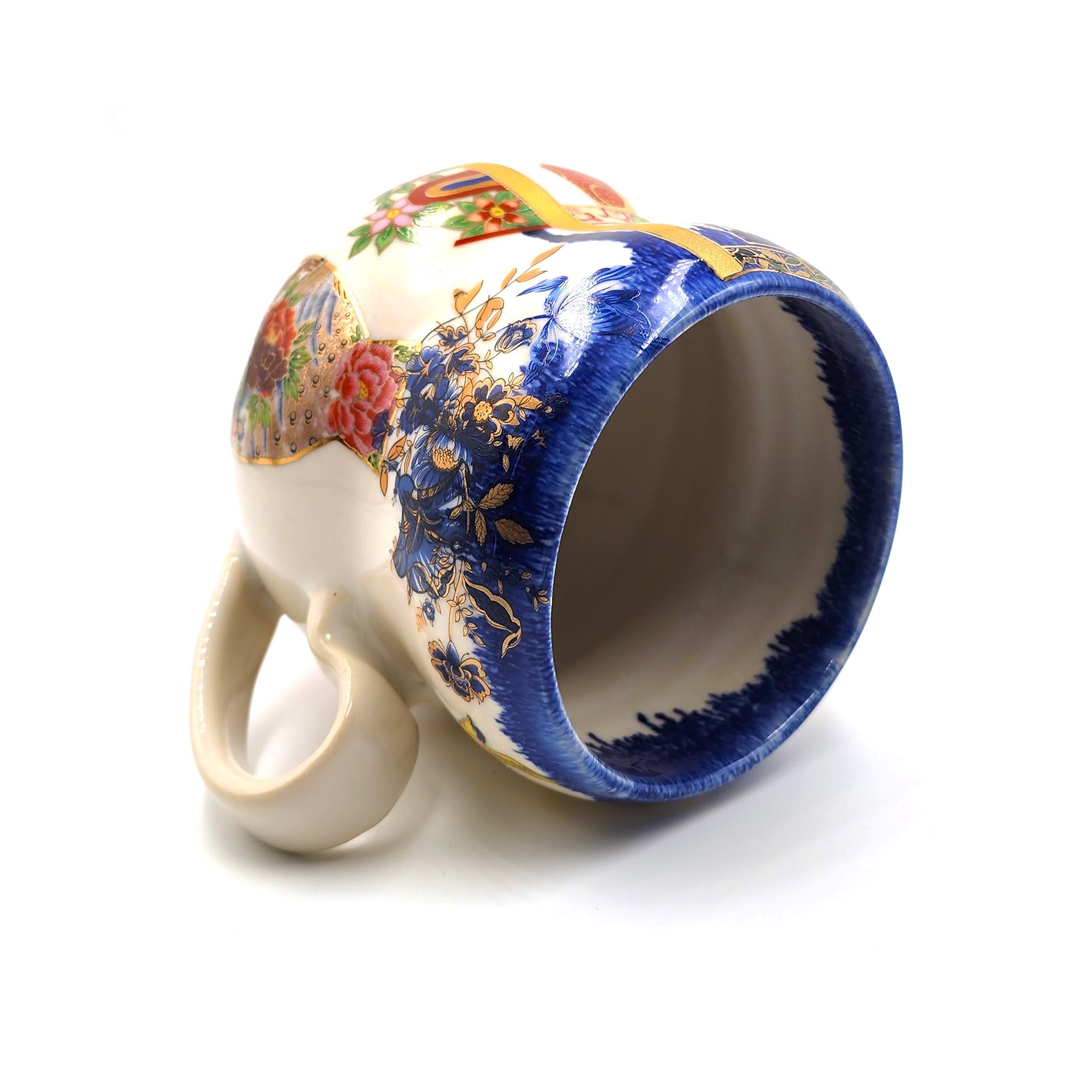 Melanie Sherman
Cup with Chandelier and Sidetable, Armchair with Bird, Shelve with Vases with Flowers, and big Japanese Vase
2025
Porcelain, Glaze, Underglaze, Overglaze, Vintage Transfers, 23k German Gold Luster
Wheel Thrown, hand painted
Fired to