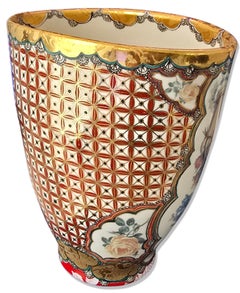 Hand-Painted & Decorated Vase (Hand-Painted, Gold Luster, Vintage Imagery)