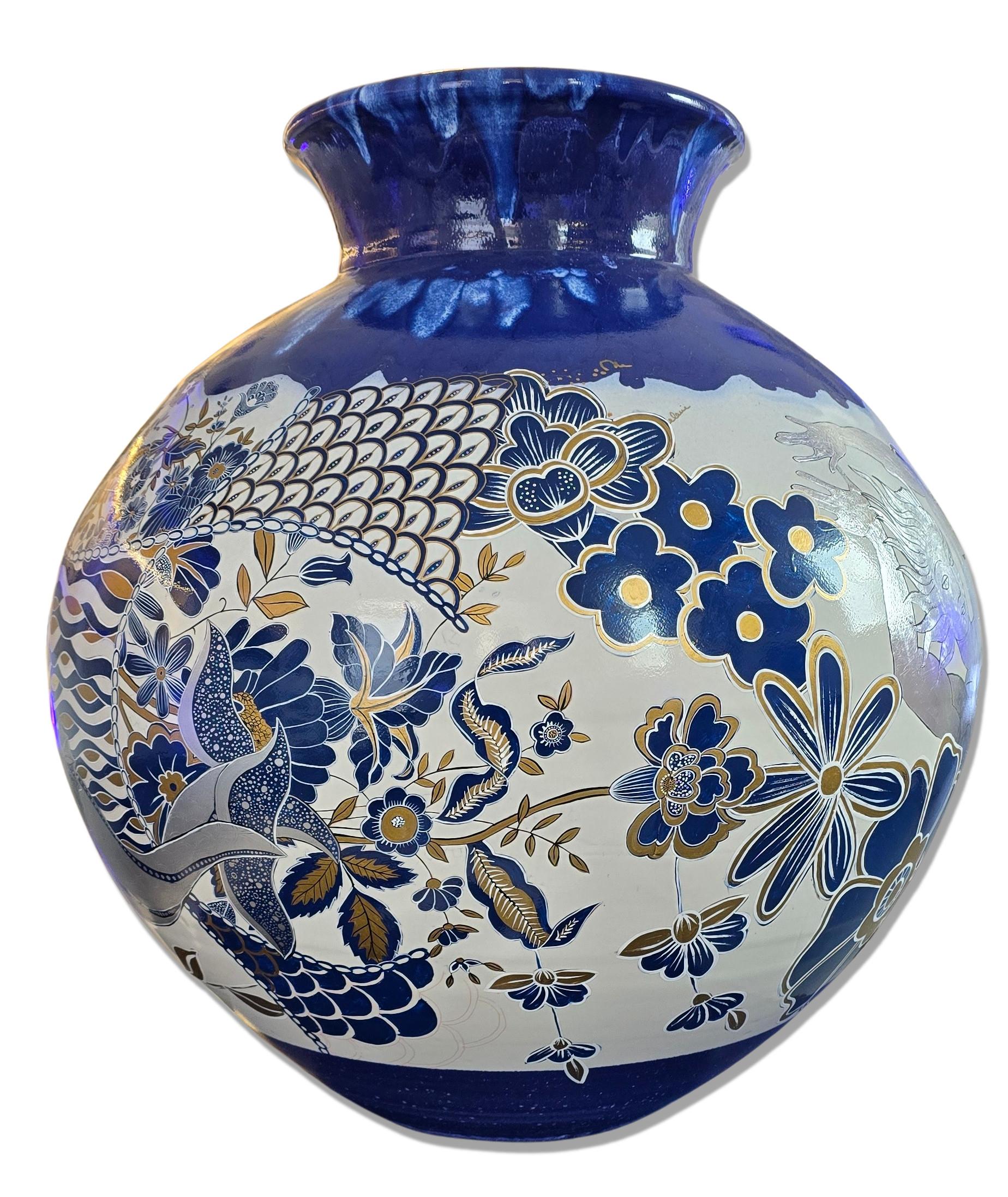 Made-To-Order-Vase (Handbemalte, goldfarbene Lüster, Platinlüster, Vintage-Bilder)