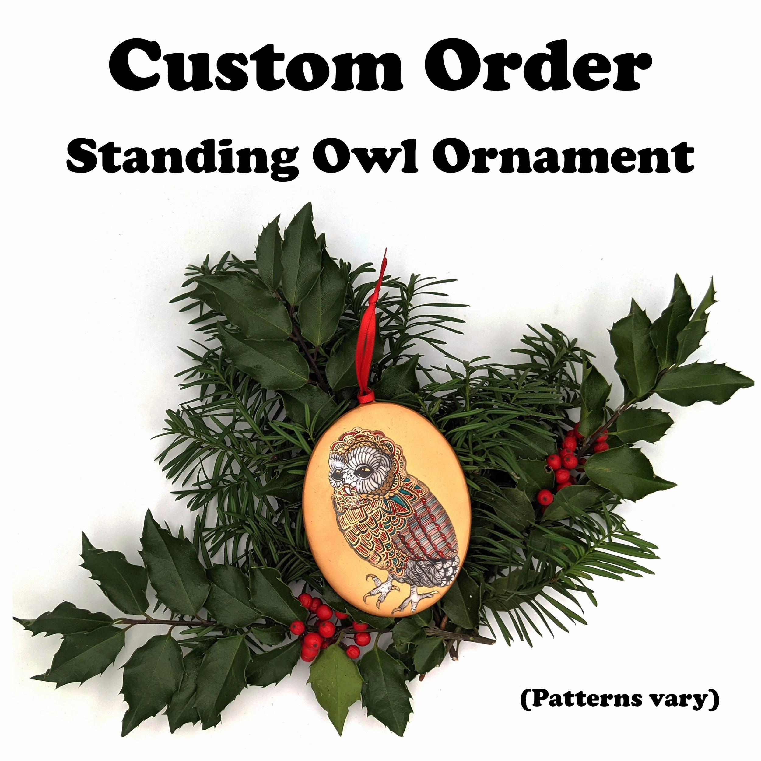 Ornament  Owl (Medium) (MADE TO ORDER) (Hand-painted, hand-made, porcelain) - Contemporary Sculpture by Melanie Sherman