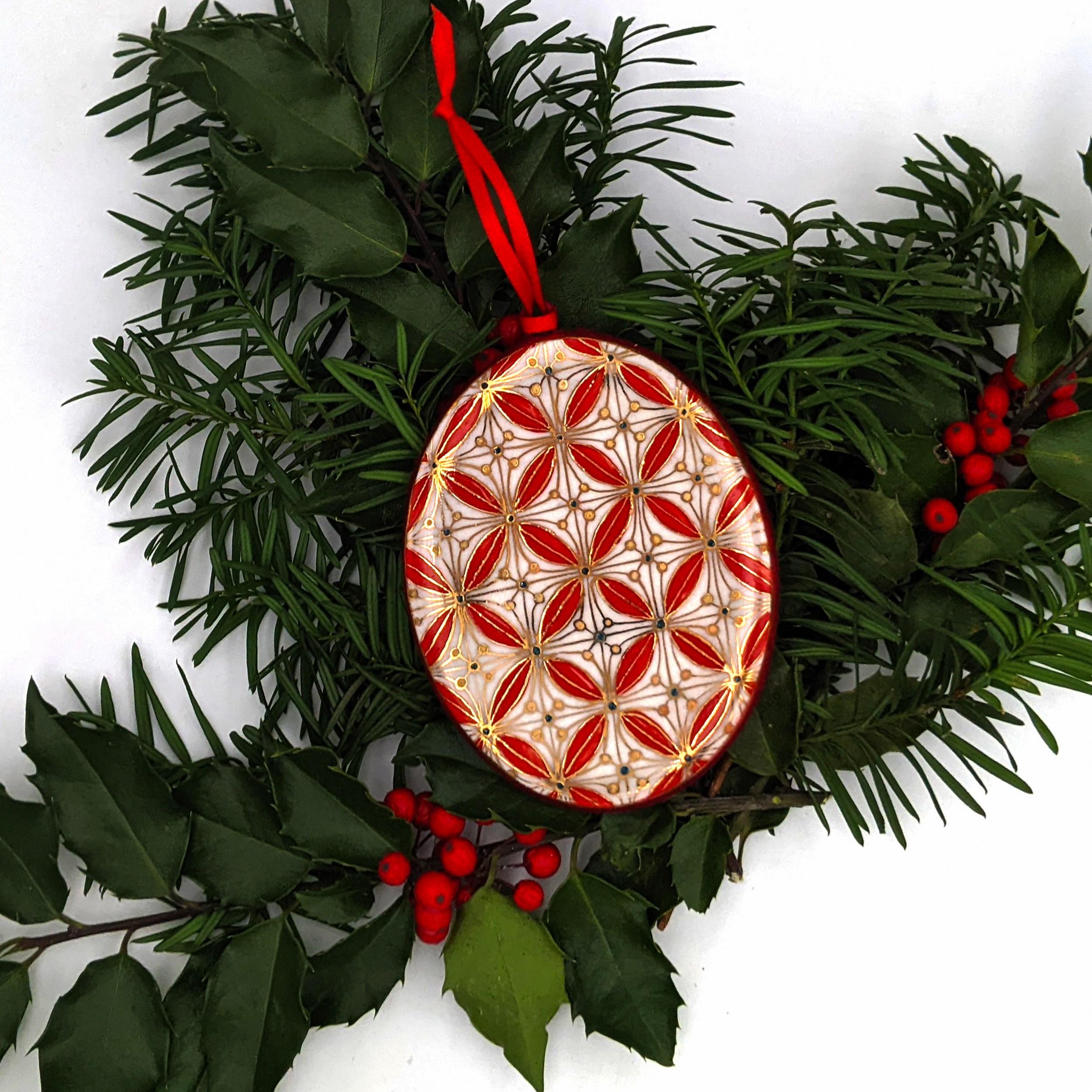 Ornament  Red, Turquoise & Gold Pattern (MADE TO ORDER) (~50% OFF LIMITED TIME) - Sculpture by Melanie Sherman
