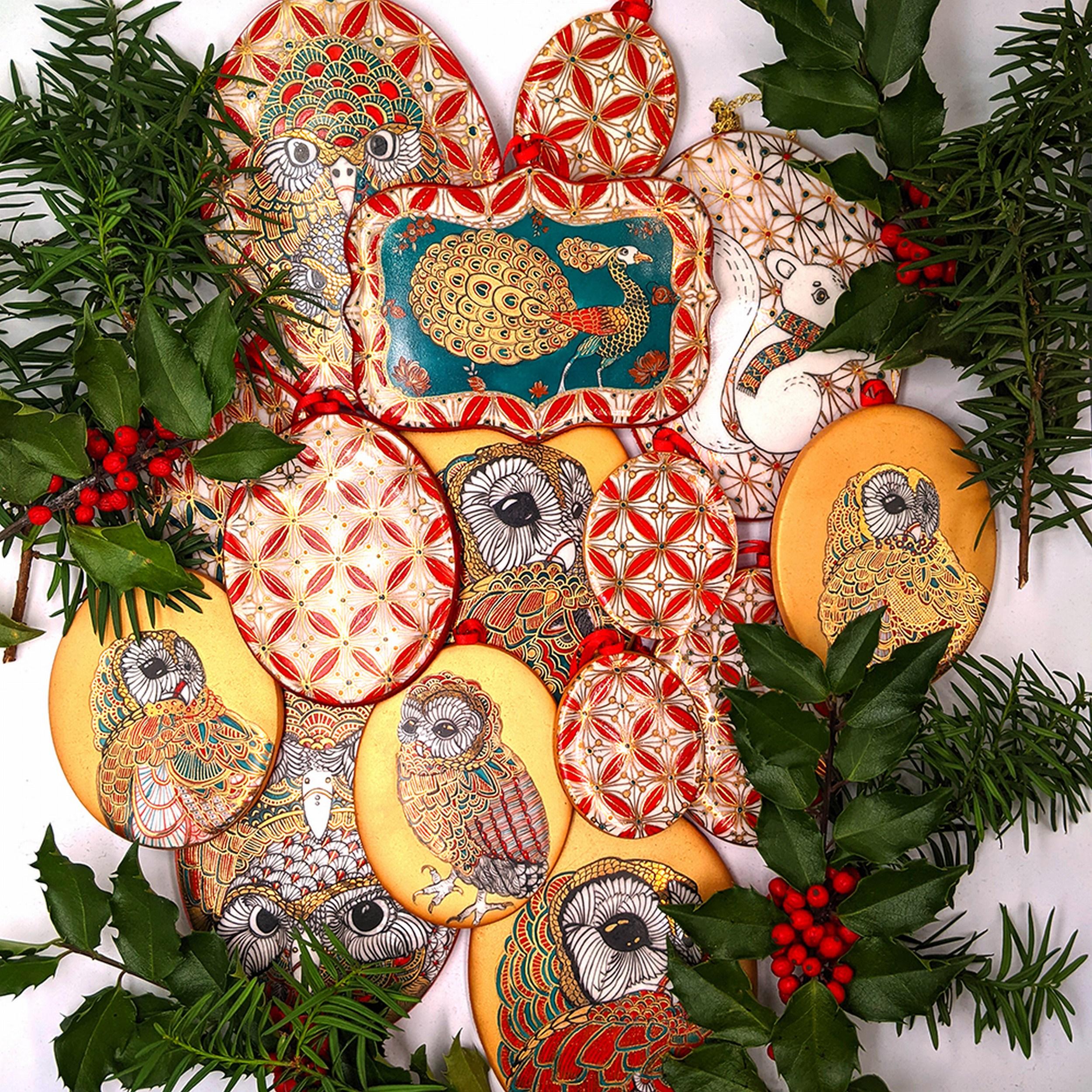 Ornament  Red, Turquoise & Gold Pattern (MADE TO ORDER) (~50% OFF LIMITED TIME) - Abstract Geometric Sculpture by Melanie Sherman