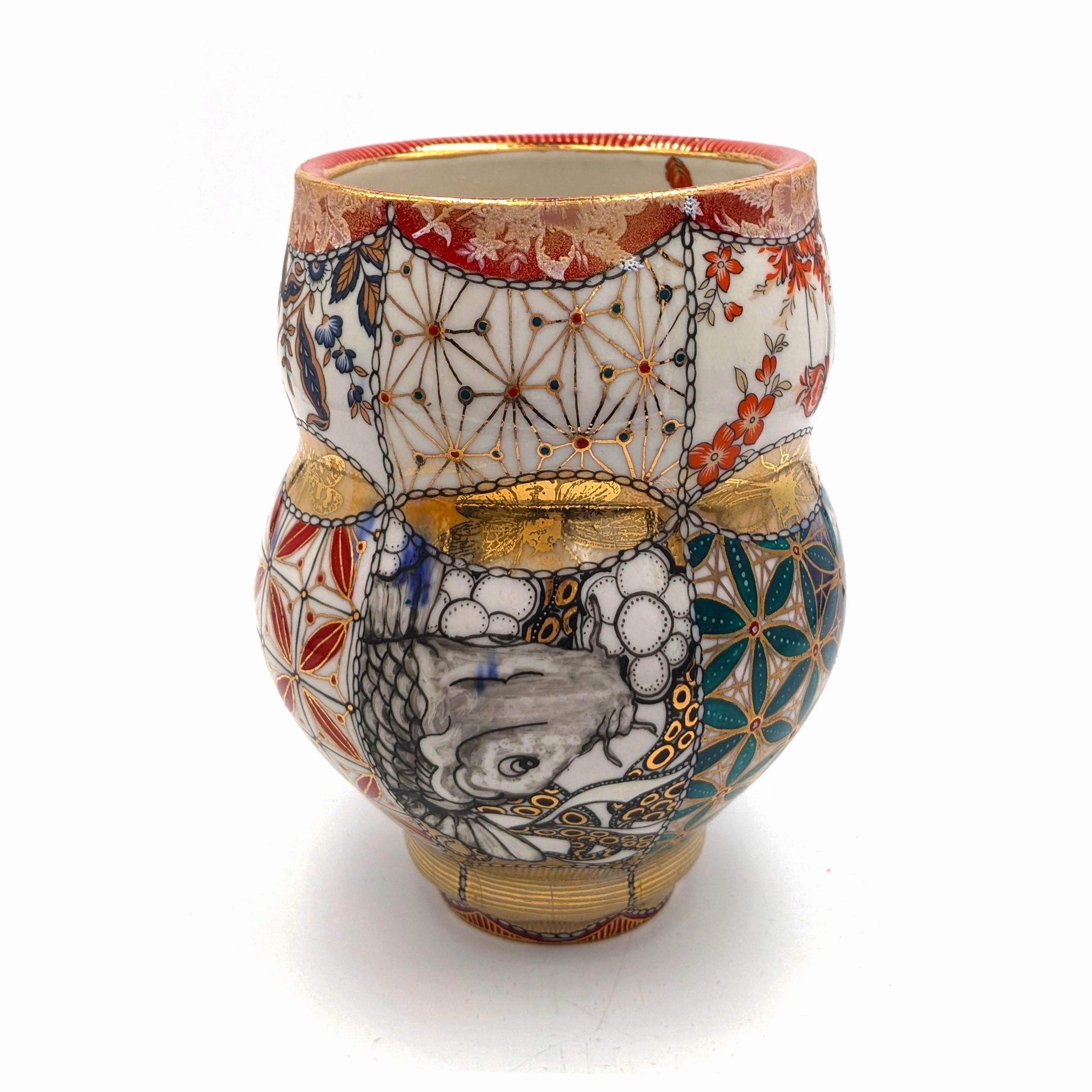 Melanie Sherman Figurative Sculpture - Small Vase with Koi (MADE TO ORDER) (Hand-painted, hand-made, porcelain)