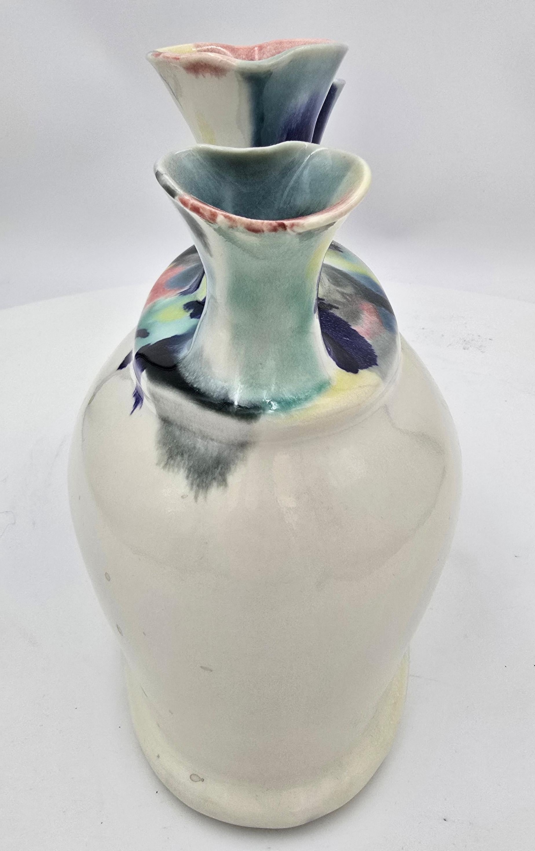 Vase with 3 Openings  (Handmade, Pastel, Warm Tones, Smooth, Curvy) For Sale 1