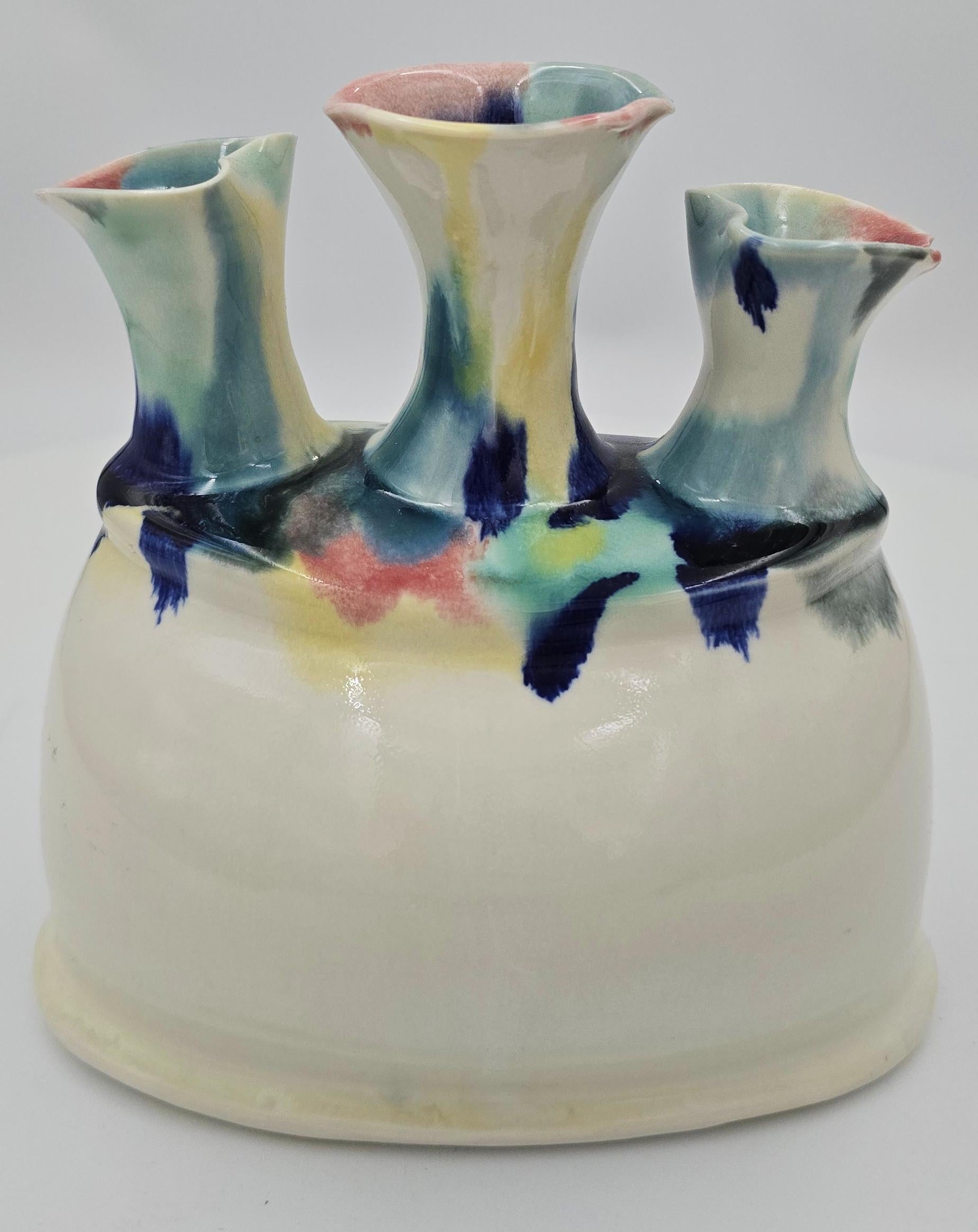 Vase with 3 Openings  (Handmade, Pastel, Warm Tones, Smooth, Curvy) For Sale 2