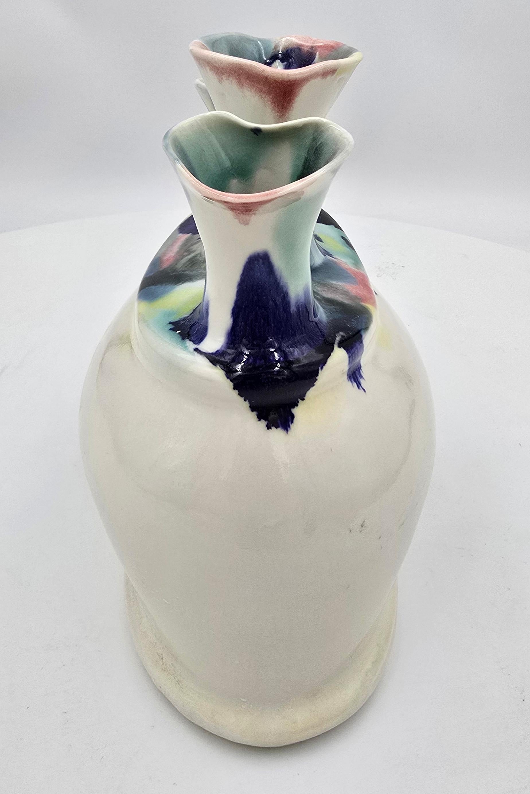 Vase with 3 Openings  (Handmade, Pastel, Warm Tones, Smooth, Curvy) For Sale 3