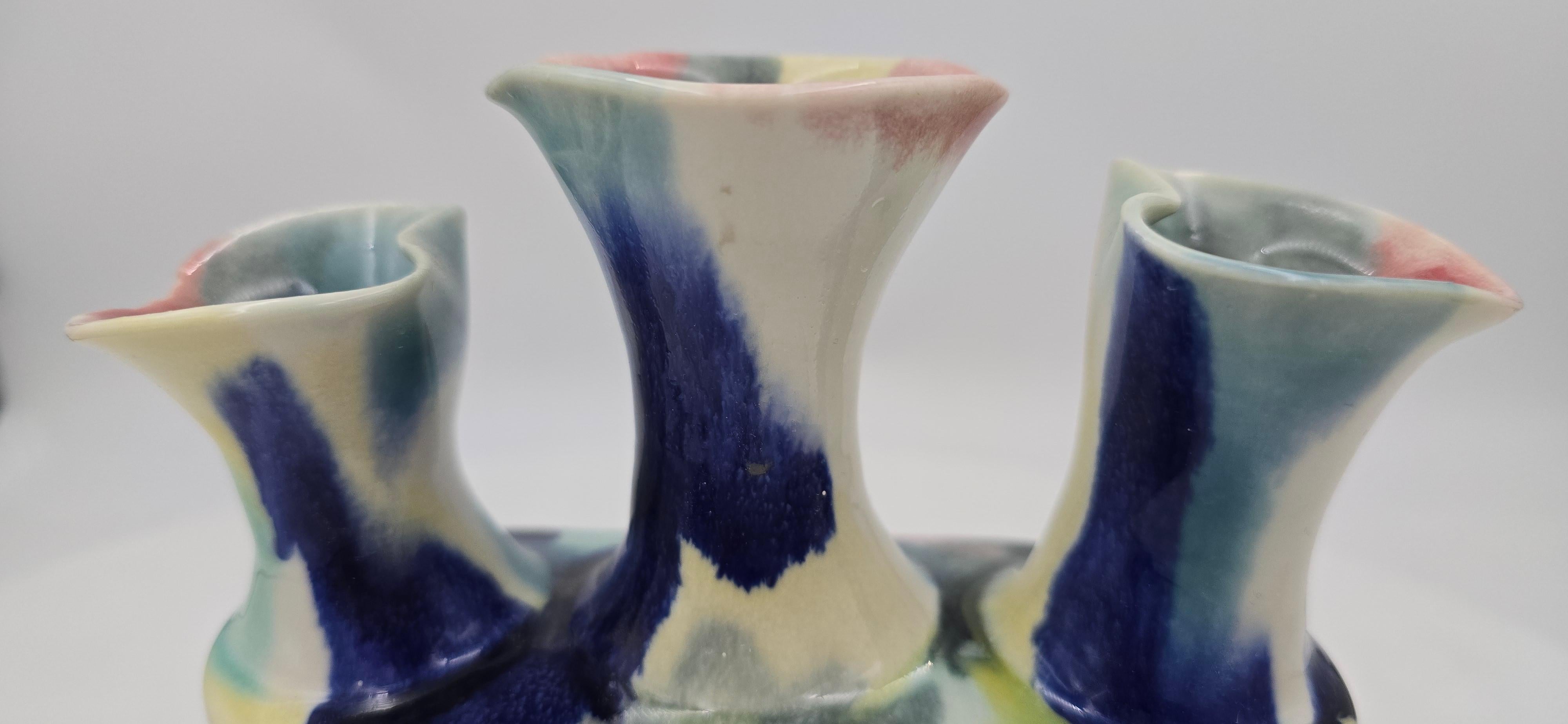 Vase with 3 Openings  (Handmade, Pastel, Warm Tones, Smooth, Curvy) For Sale 4