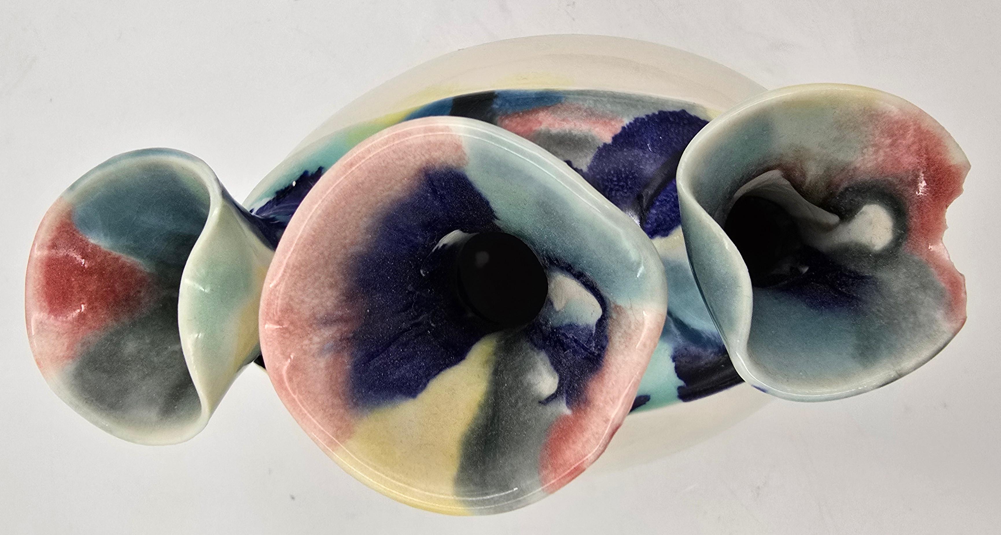 Vase with 3 Openings  (Handmade, Pastel, Warm Tones, Smooth, Curvy) For Sale 5