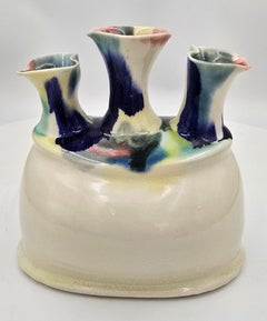 Vase with 3 Openings  (Handmade, Pastel, Warm Tones, Smooth, Curvy, ~40% OFF)