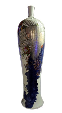 Vase with Koi & Blue Wave (Hand-Painted, Gold Luster, Platinum Luster, Vintage)
