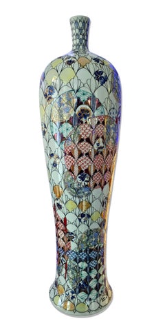 Vase with Patterns (Hand-Painted, Gold Luster, Asian Imagery)