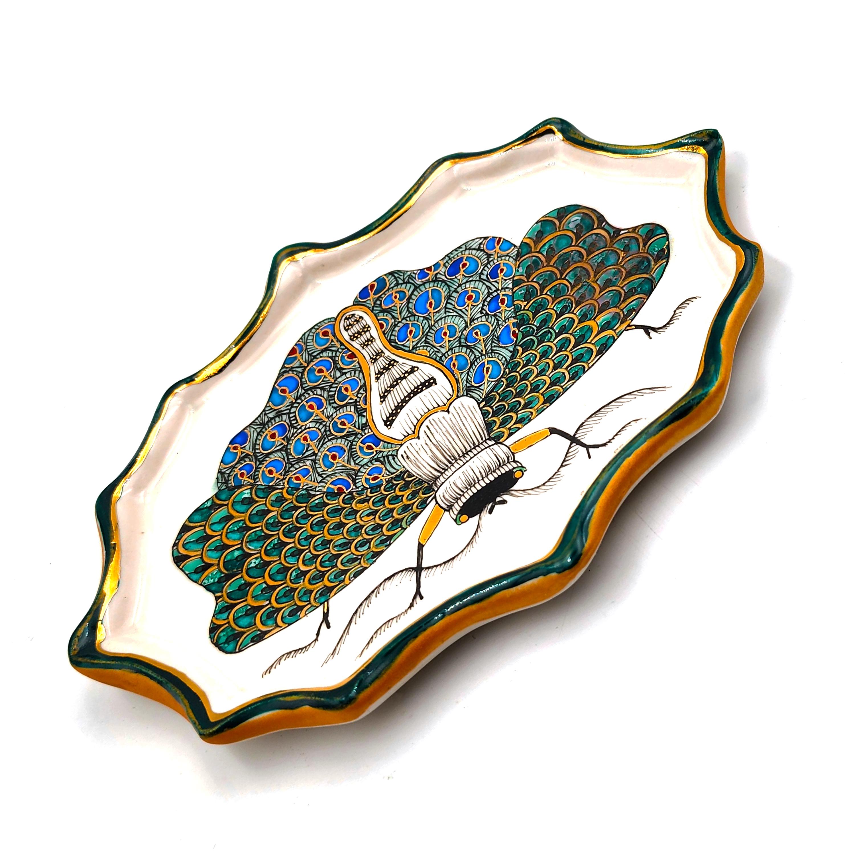 (MADE TO ORDER) (Hand-painted, hand-made, porcelain)
*Lead Time may vary between 1-3 weeks

Melanie Sherman
Vintage Moth IV (Wall Piece/Dish (handpainted)
Porcelain, Glaze, Overglaze, Chinapaints, 24k German Gold Luster, Brass Wire (for hanging, can