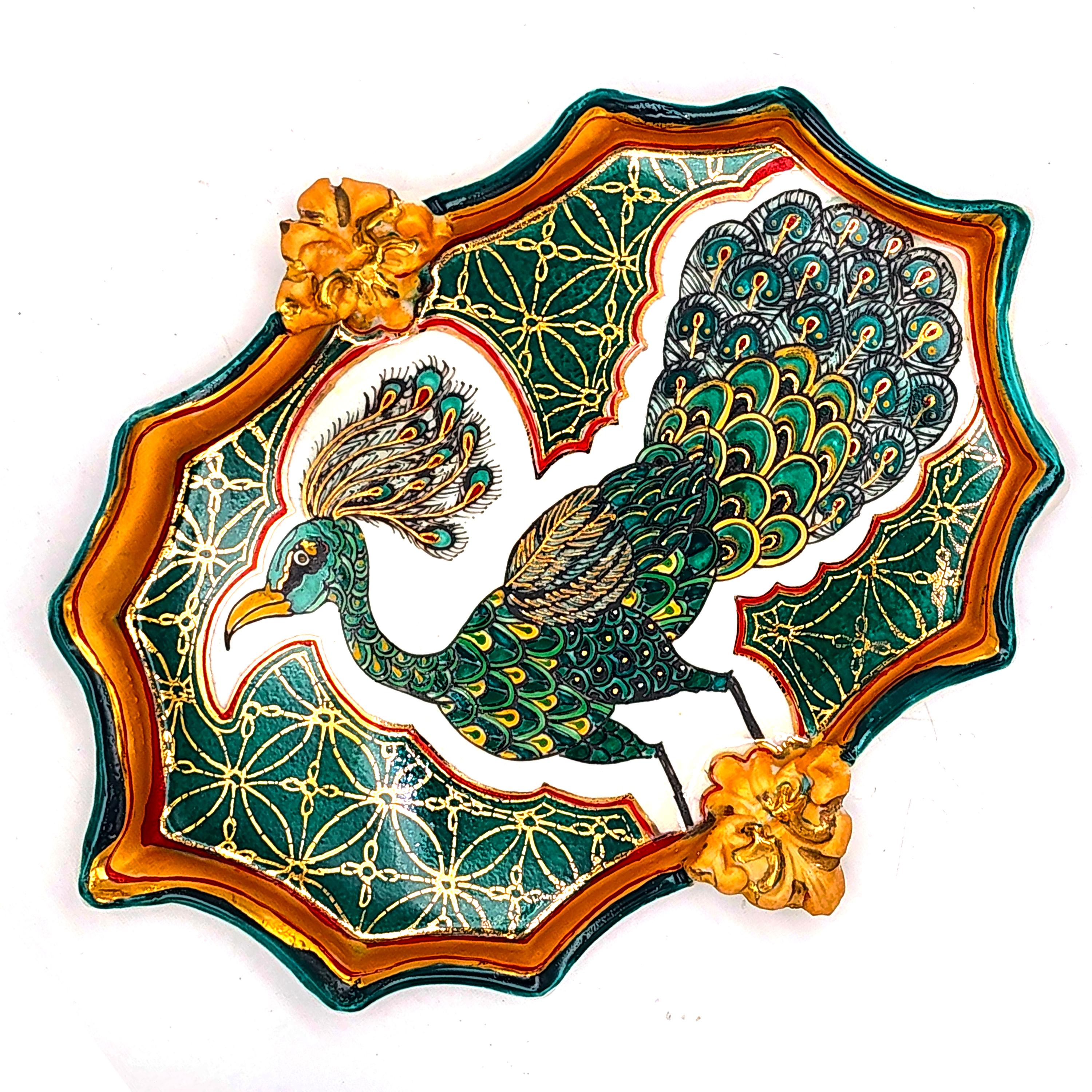 Vintage Peacock I (Wall Piece/Dish) (MADE TO ORDER) (~50% OFF LIMITED TIME ONLY) - Beige Figurative Sculpture by Melanie Sherman