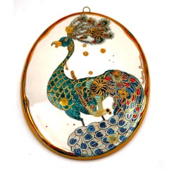 Vintage Peacock III (Wall Piece/Dish (hand-painted, made to order by the artist)