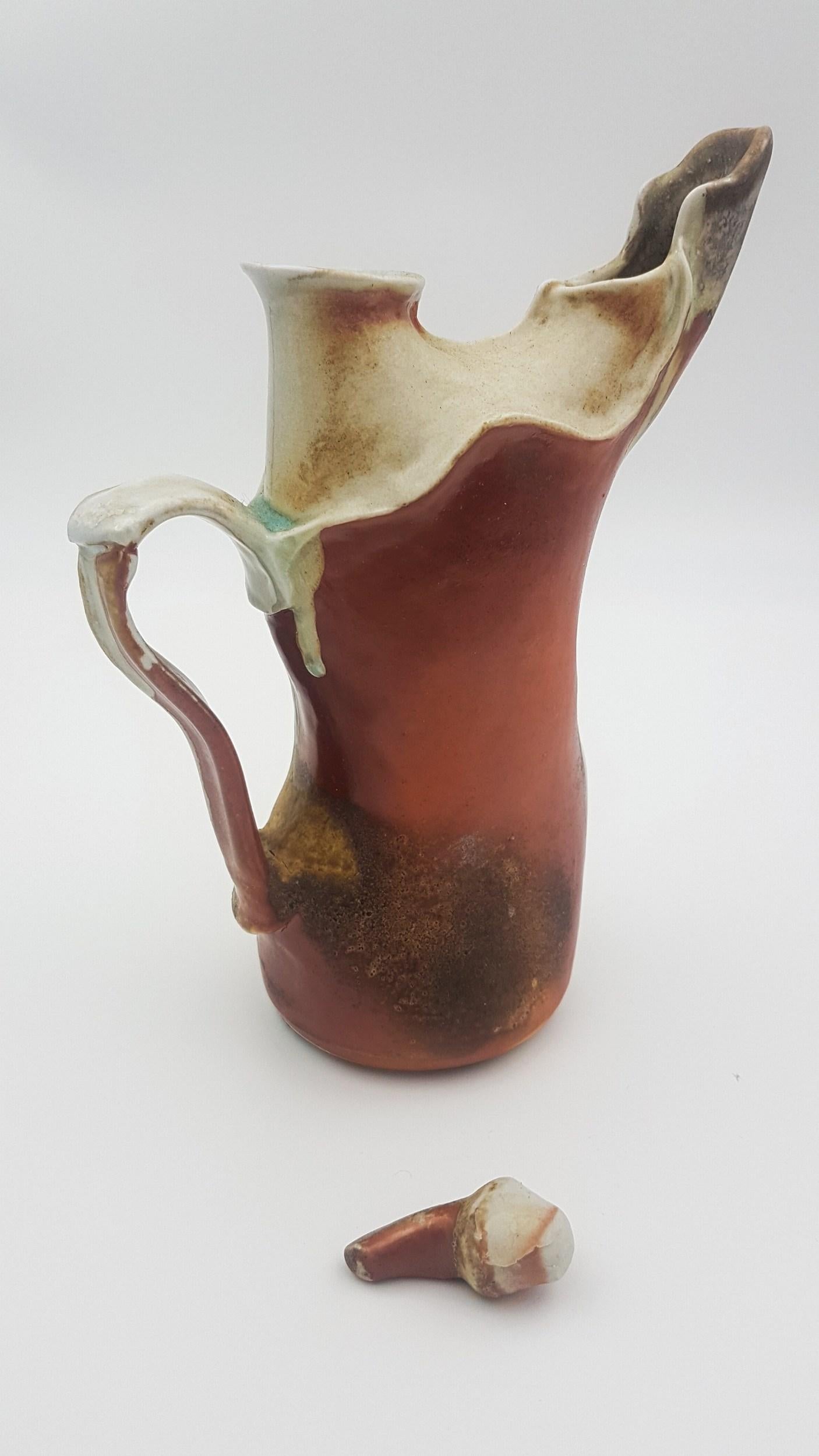 Wood Fired Pitcher (Anagama, Cave, Kiln, Dan Anderson, Rustic) - Sculpture by Melanie Sherman