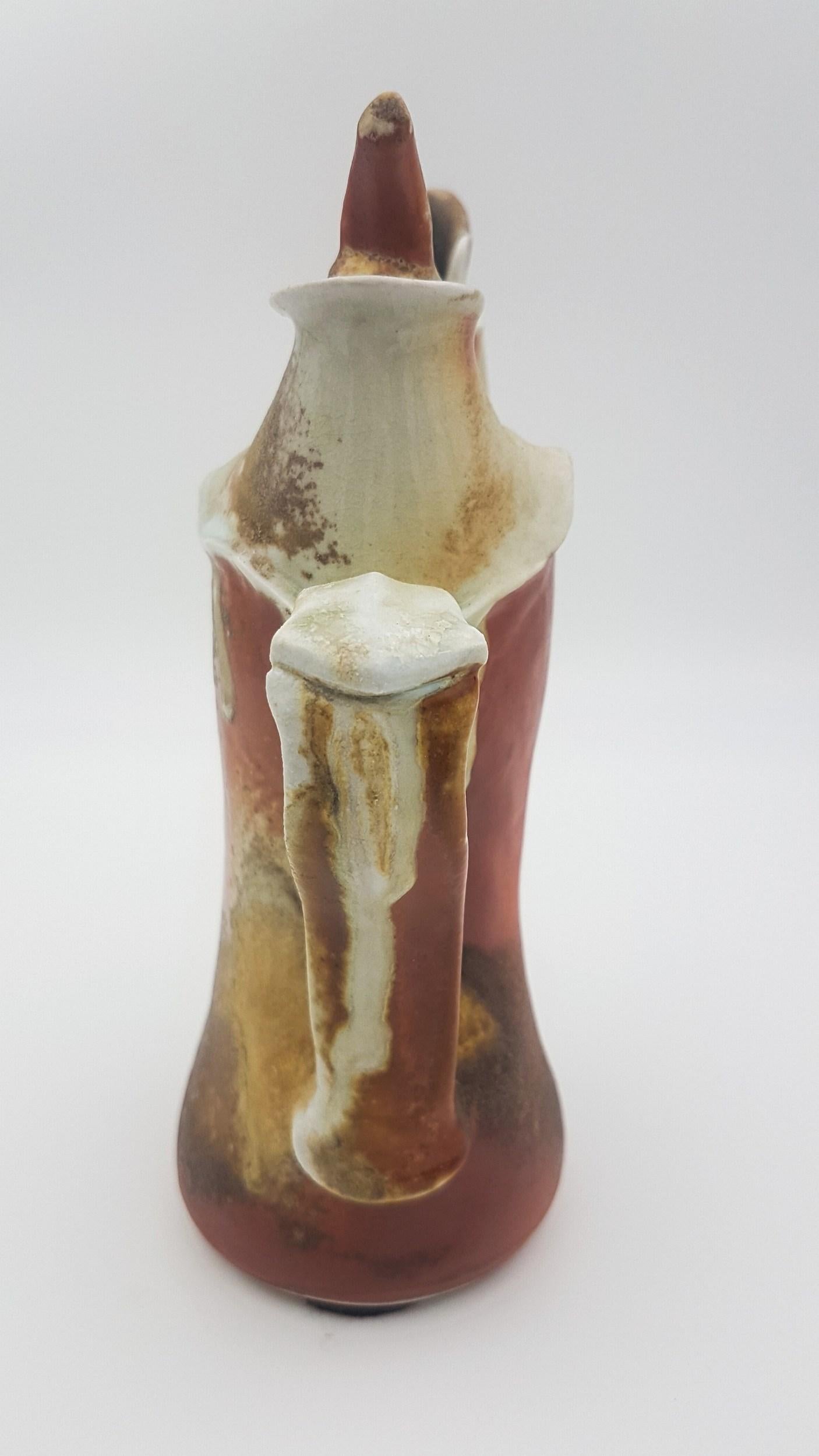 Wood Fired Pitcher (Anagama, Cave, Kiln, Dan Anderson, Rustic) - Gray Abstract Sculpture by Melanie Sherman