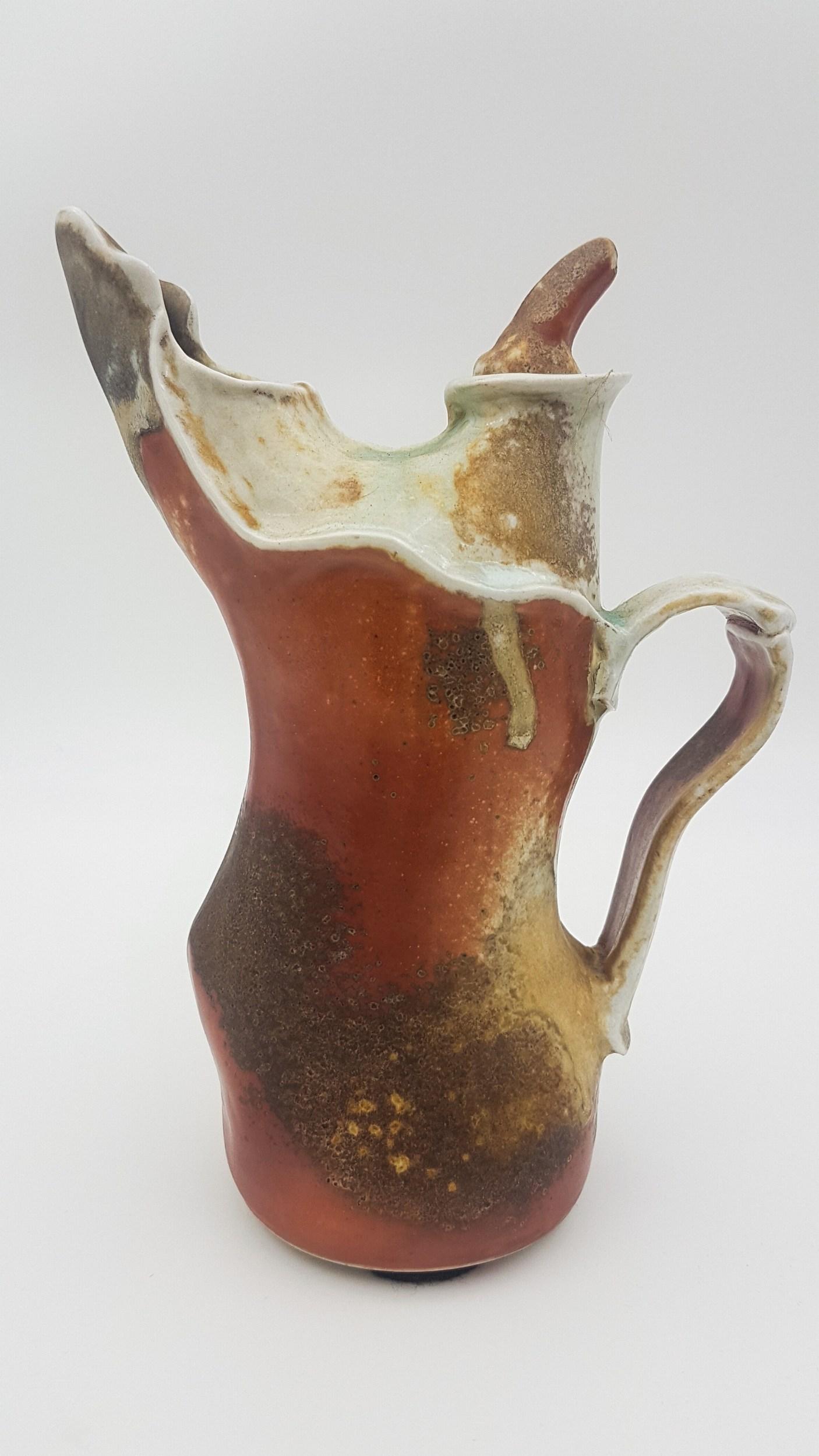 Melanie Sherman Abstract Sculpture - Wood Fired Pitcher (Anagama, Cave, Kiln, Dan Anderson, Rustic)