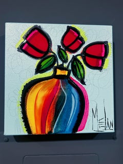 Melanie Simard, "Lovely Tender Me", pittura a tecnica mista con bouquet floreale 12x12