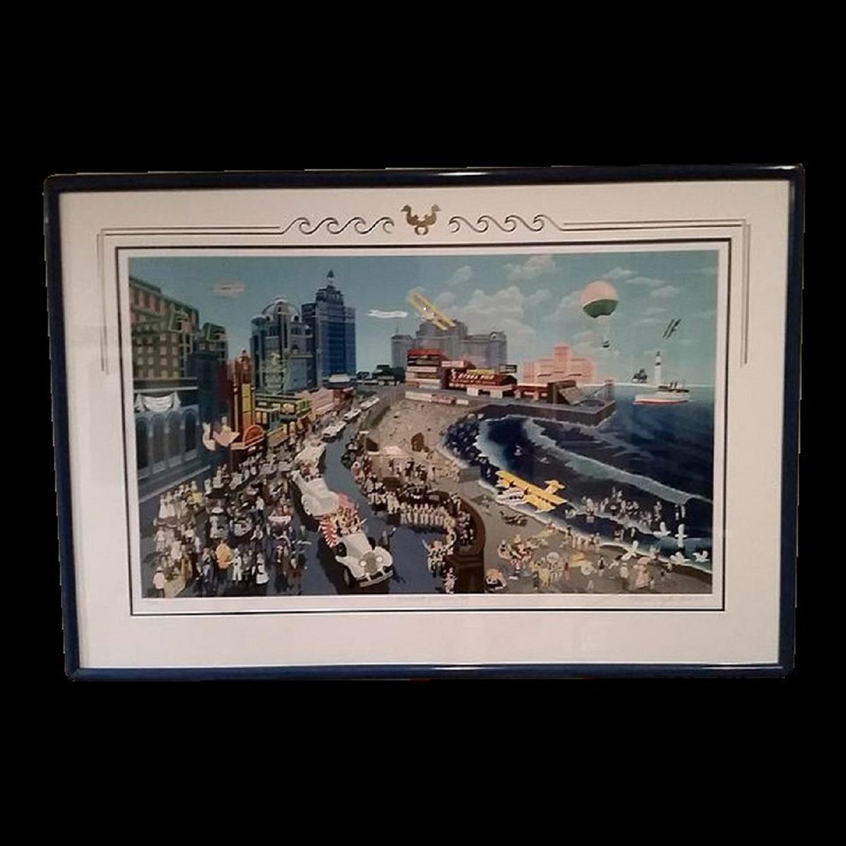 Melanie Taylor Kent  Landscape Print - Boardwalk of Atlantic City lithograph by Melanie Taylor