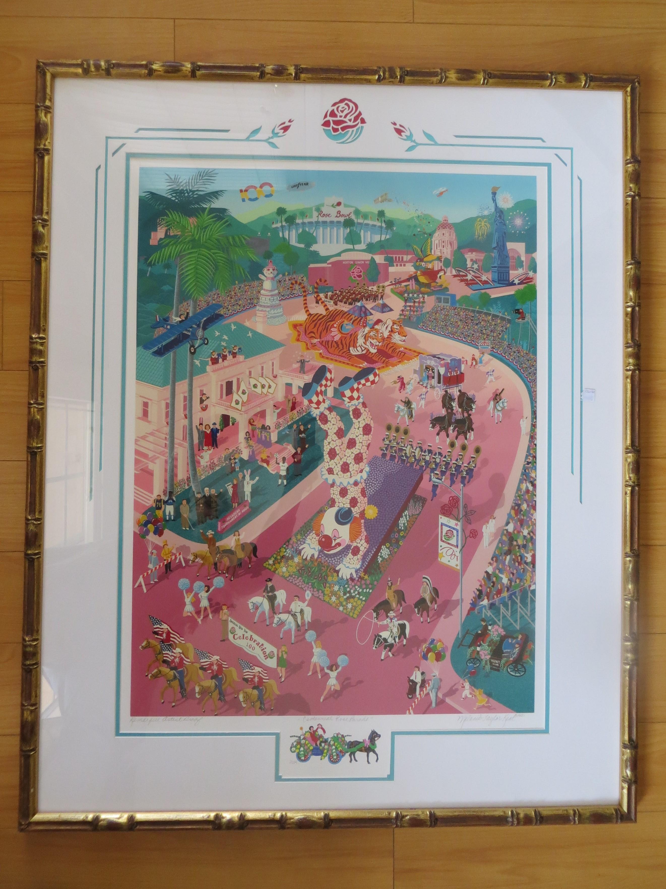 Centenneal Rose Parade in Pasadena   Lithograph by Melanie Taylor - Black Figurative Print by Melanie Taylor Kent 