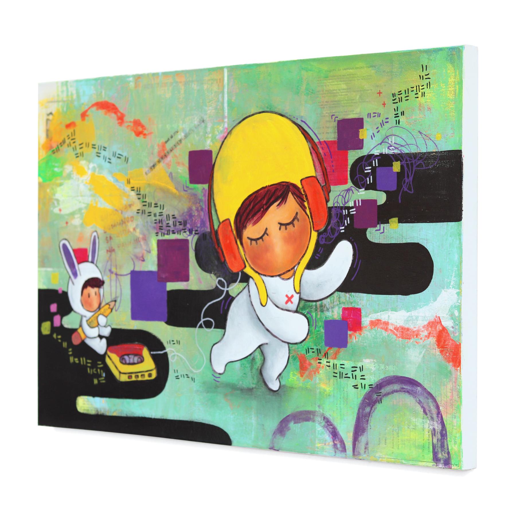 Indak - Colorful Vibrant Whimsical Contemporary Mixed Media Figurative Artwork For Sale 2