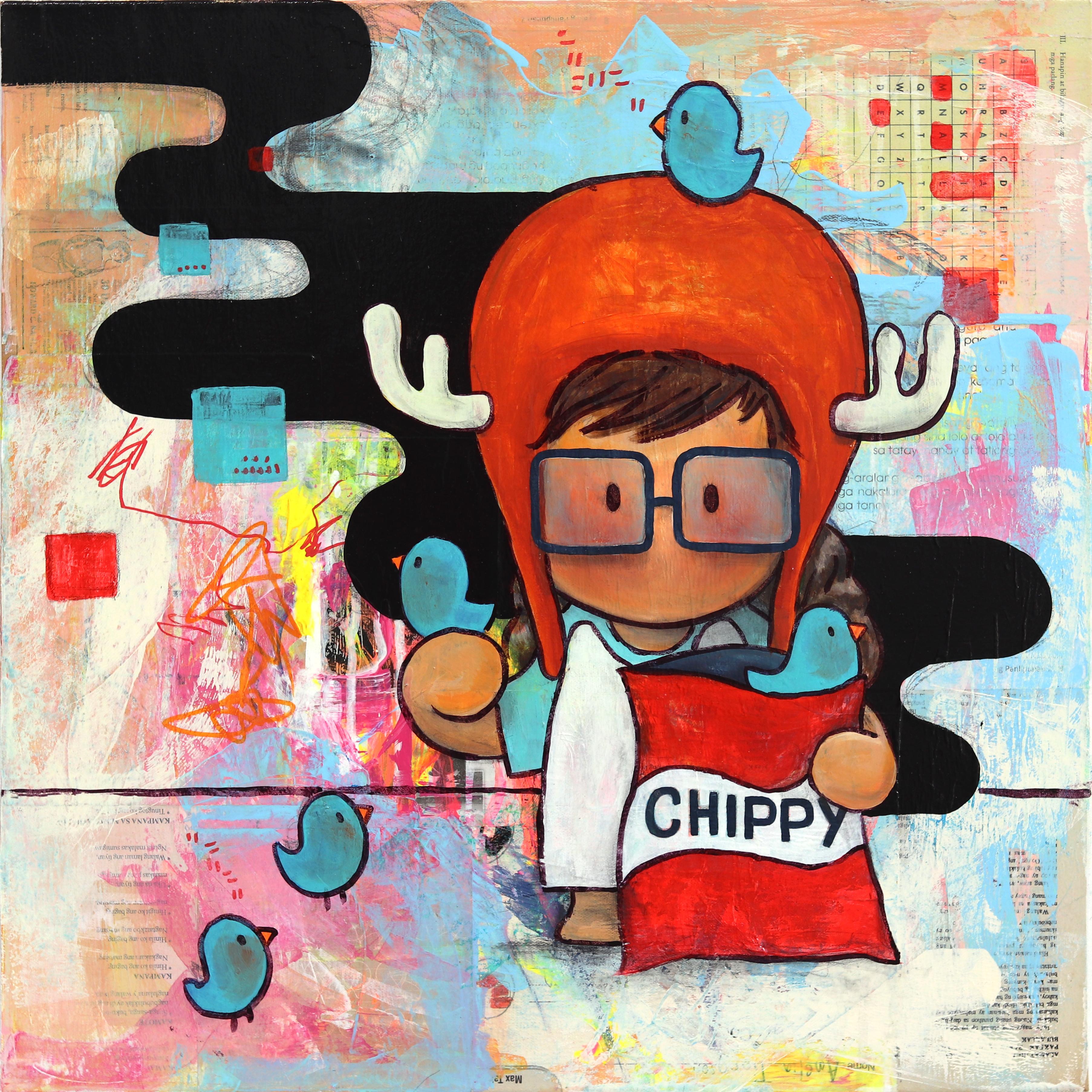 The One With The Chippy - Colorful Whimsical Mixed Media Figurative Artwork