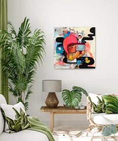 The One With the Game - Colorful Contemporary Mixed Media Figurative Artwork