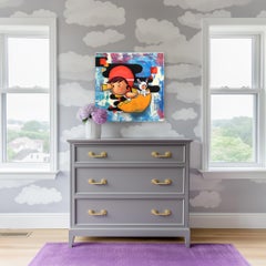 Quello con l'ombrello - Opera d'arte figurativa a tecnica mista colorata e stravagante