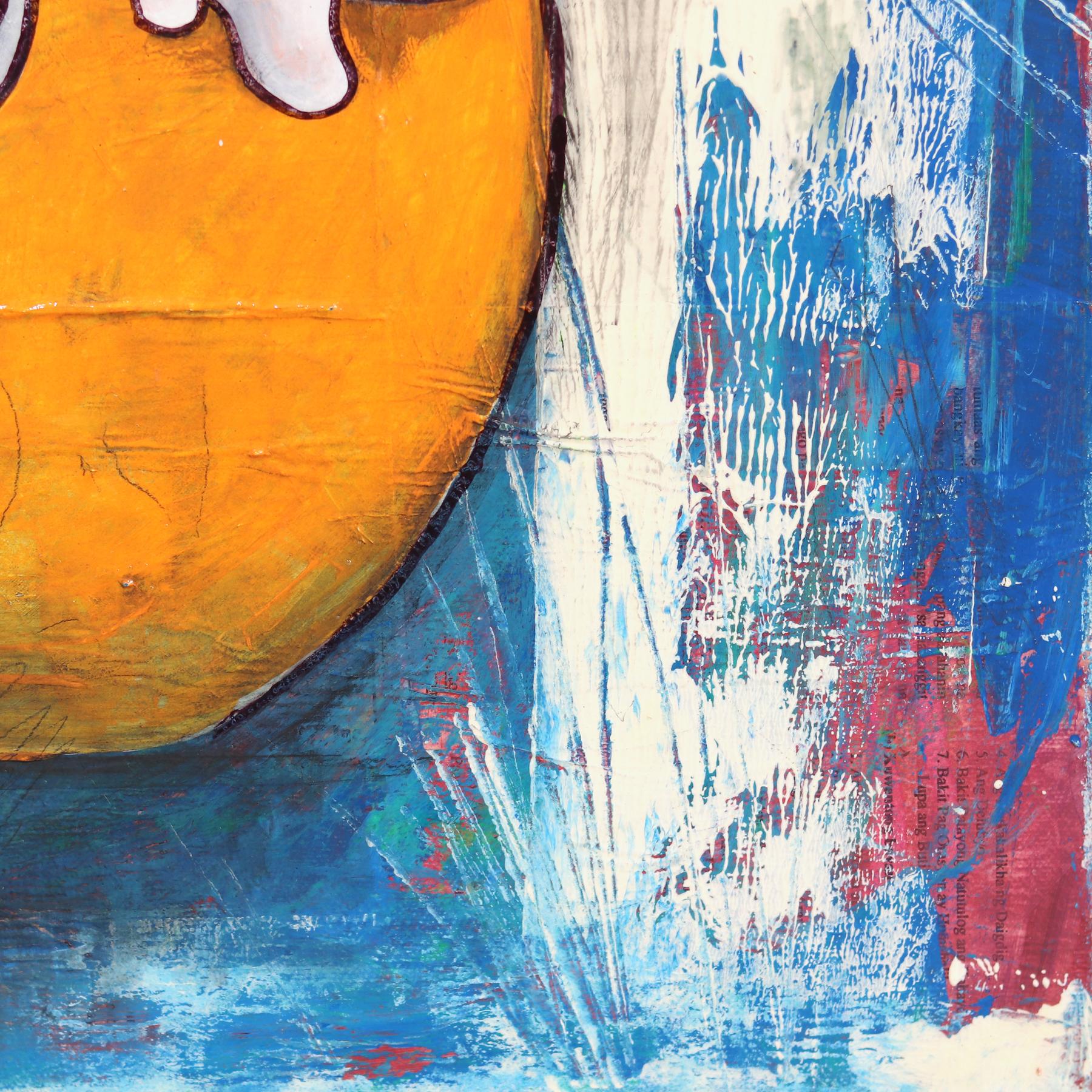 The One With The Umbrella - Colorful Whimsical Mixed Media Figurative Artwork For Sale 3