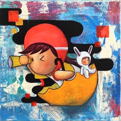 The One With The Umbrella - Colorful Whimsical Mixed Media Figurative Artwork