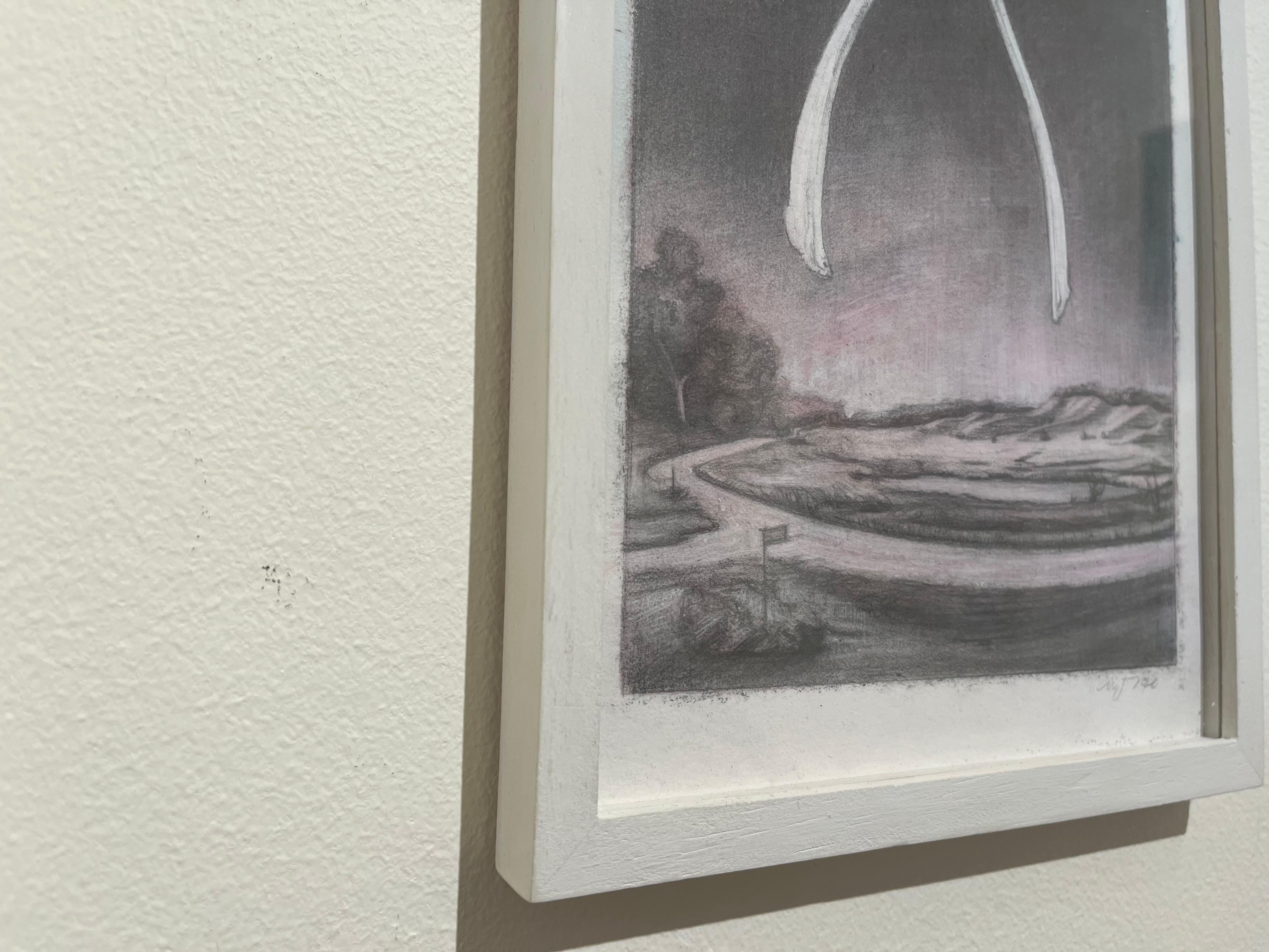 Wish, a Surrealistic Watercolor Landscape with a Floating Wishbone the the Sky For Sale 1