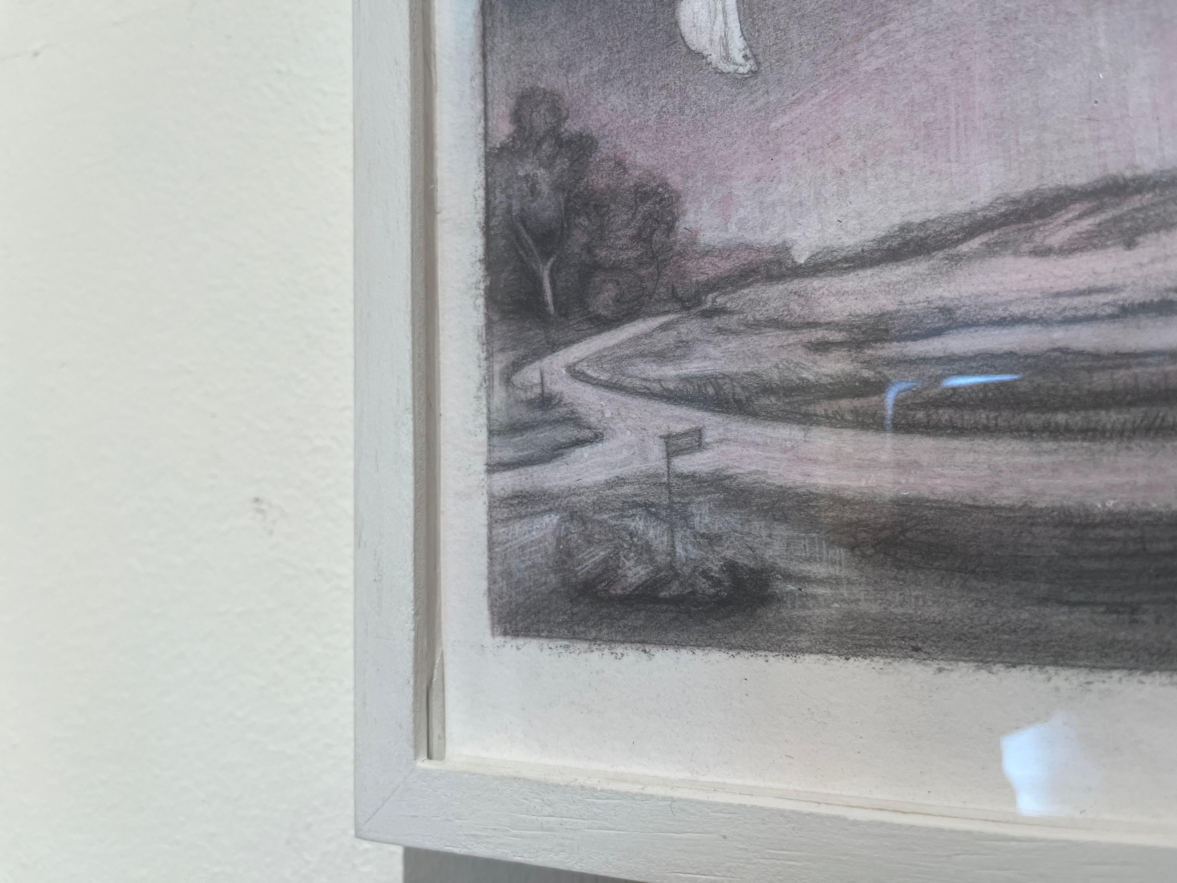 Wish, a Surrealistic Watercolor Landscape with a Floating Wishbone the the Sky For Sale 4